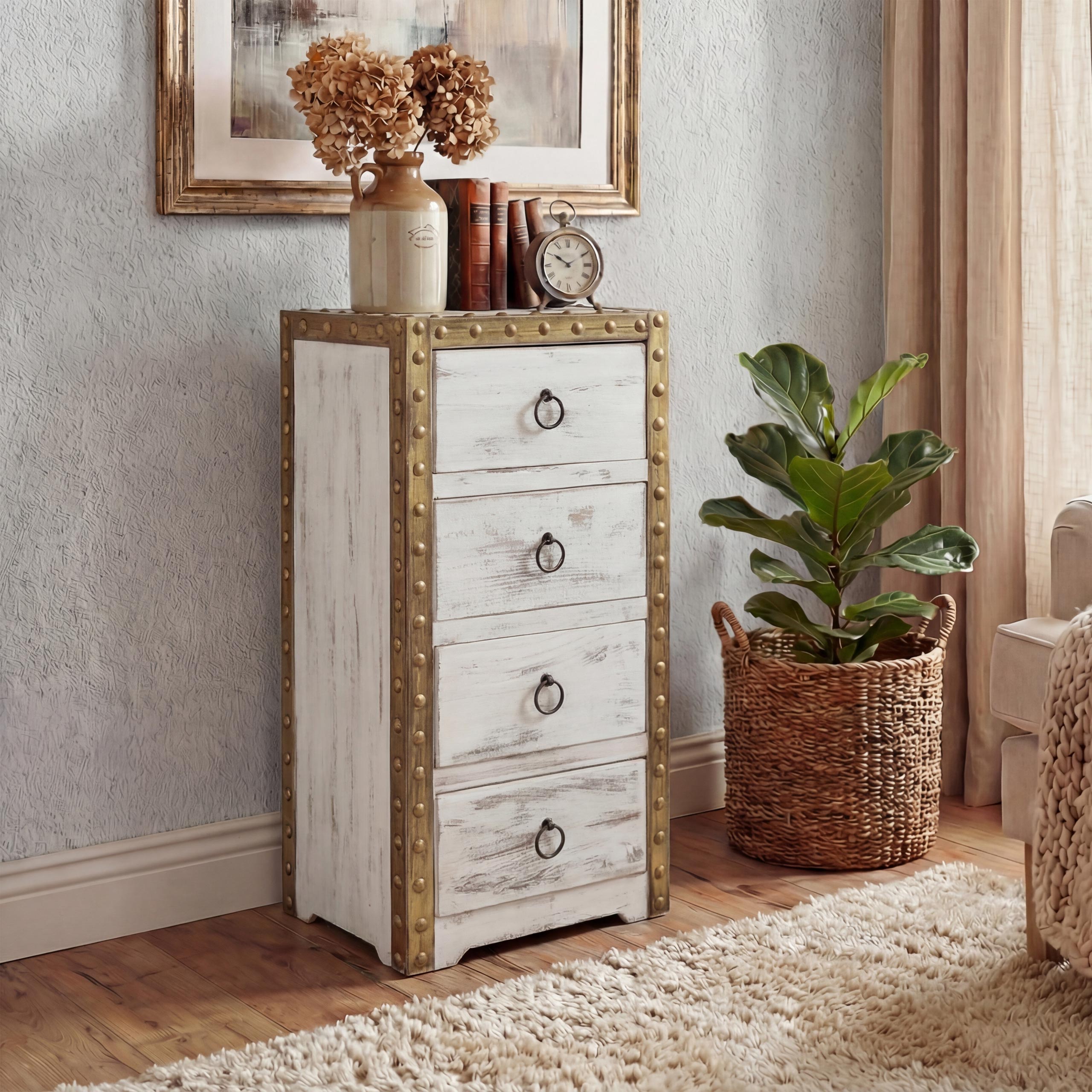 Kommode Ambato, Schubladenkommode Schrank, 4 Schubladen 70x33x26cm Shabby-Look Vintage ~ wei&szlig; - Bild 1