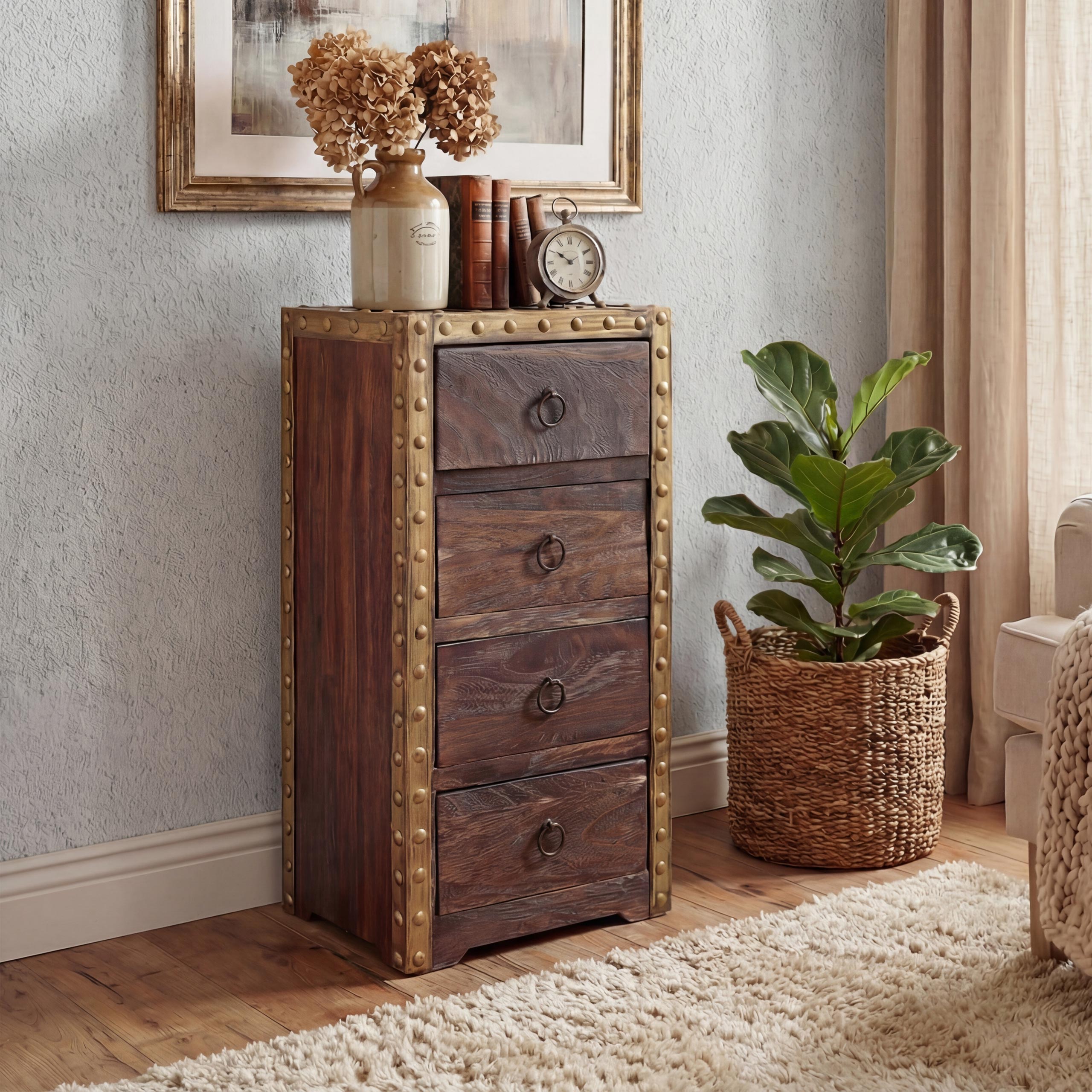 Kommode Ambato, Schubladenkommode Schrank, 4 Schubladen 70x33x26cm Shabby-Look Vintage ~ braun - Bild 1