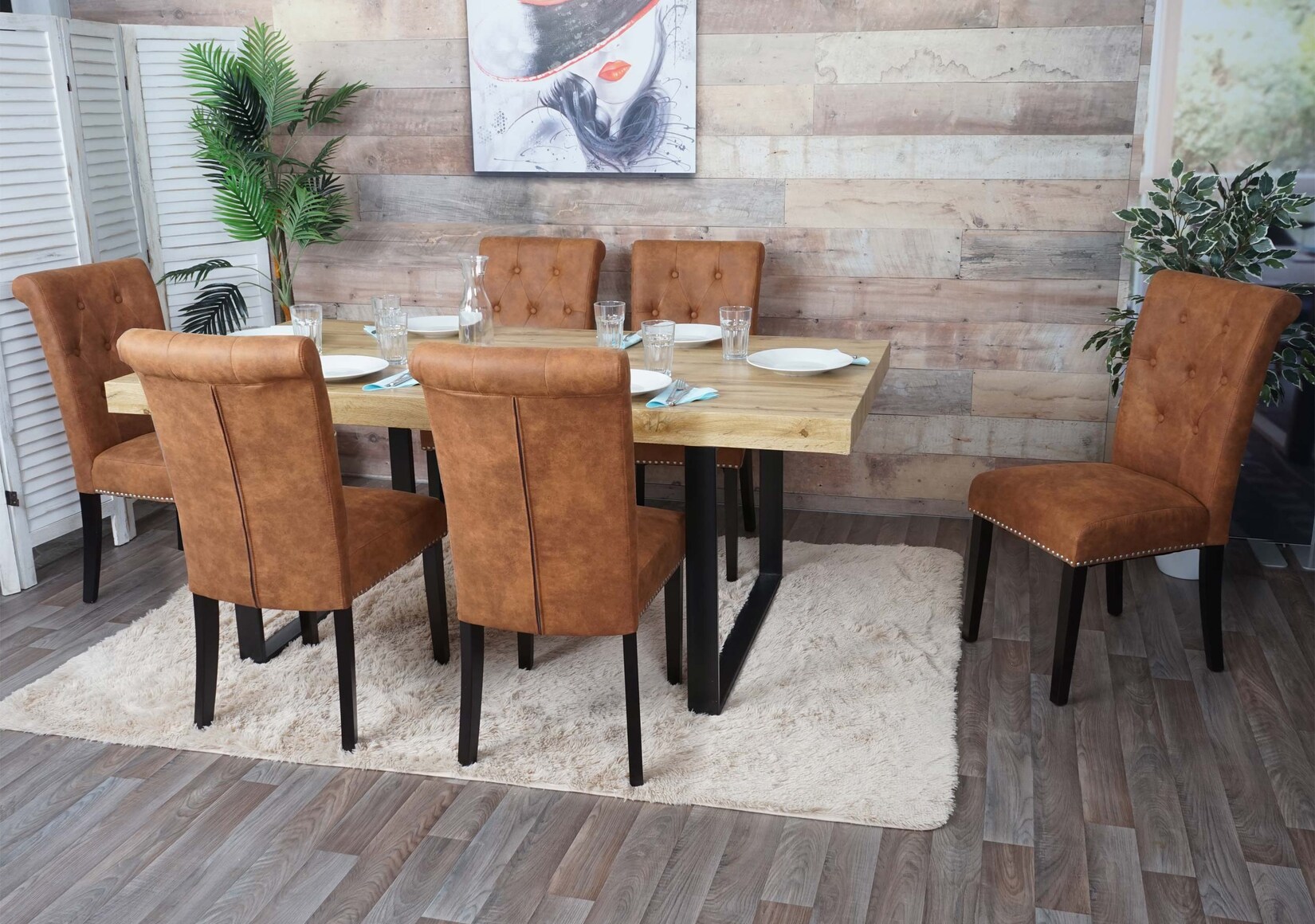 6er-Set Esszimmerstuhl Chesterfield II, Stuhl Küchenstuhl, Nieten ~ Wildlederimitat, dunkle Beine | 04057651725321