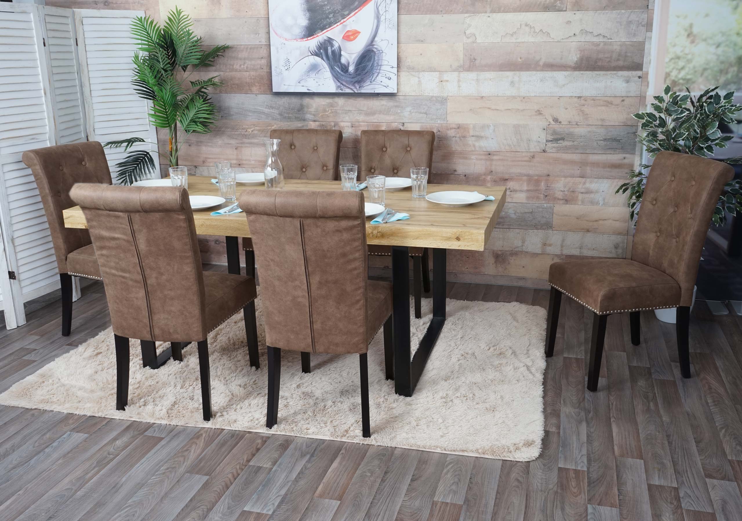 6er-Set Esszimmerstuhl Chesterfield II, Stuhl K&uuml;chenstuhl, Nieten ~ Stoff/Textil braun, dunkle Beine - Bild 1