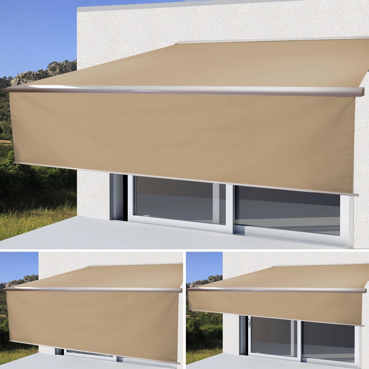 Elektrische Kassetten-Markise H124, Vollkassette, 5x3m ausfahrbarer Volant ~ Polyester Creme