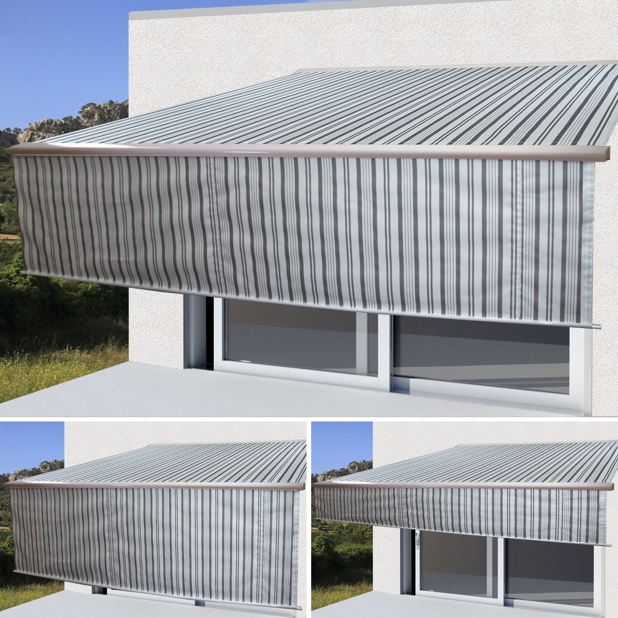 Elektrische Kassetten-Markise H124, Vollkassette, 5x3m ausfahrbarer Volant ~ Polyester Grau/Wei&szlig; - Bild 1