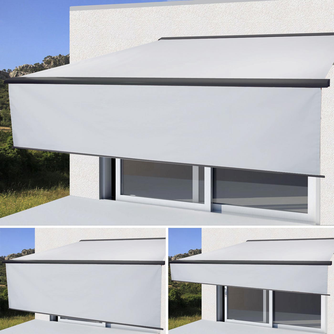 Elektrische Vollkassetten-Markise H124, 5x3m ausfahrbarer Volant ~ Acryl Creme, anthrazit - Bild 1