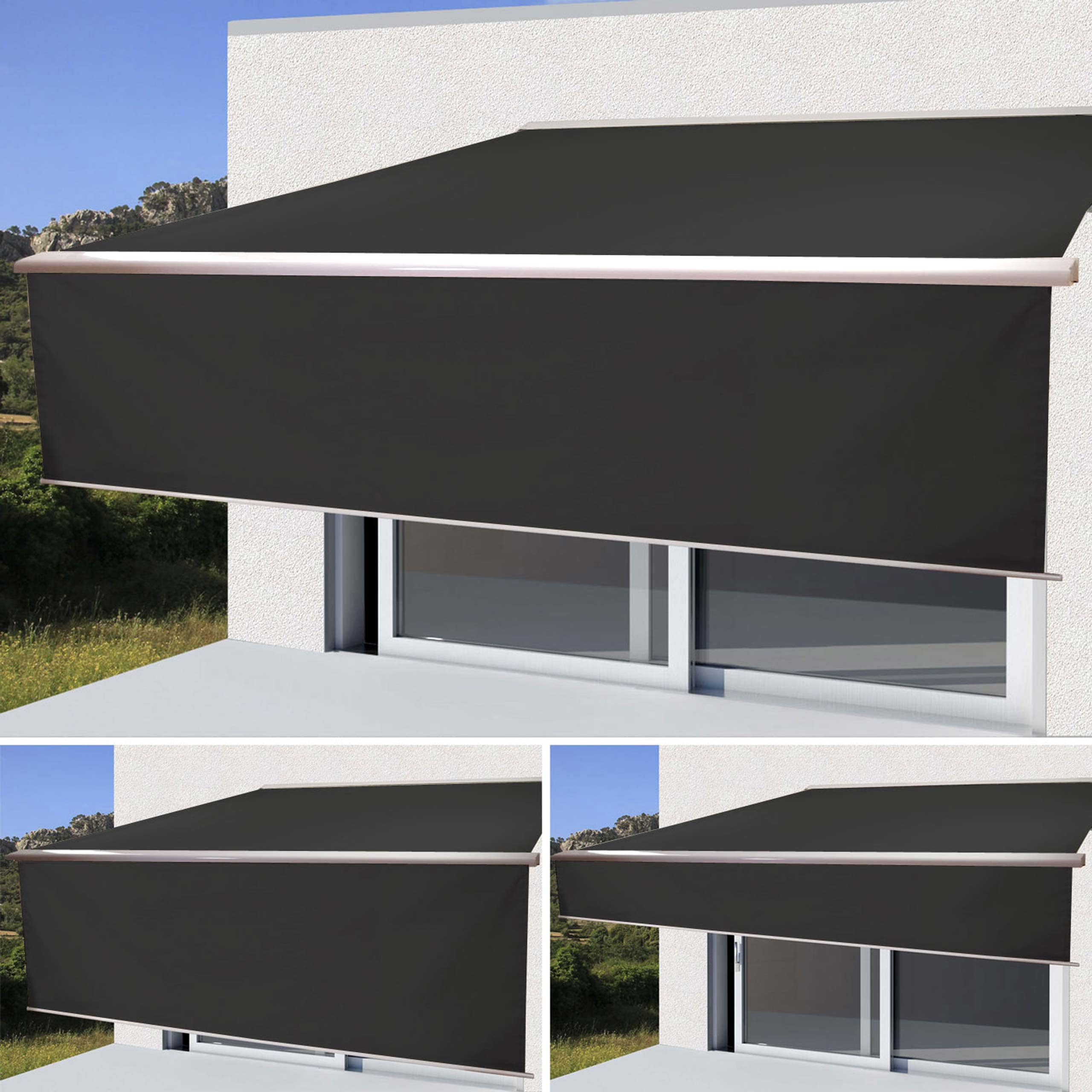 Elektrische Vollkassetten-Markise H124, 5x3m ausfahrbarer Volant ~ Polyester anthrazit - Bild 1