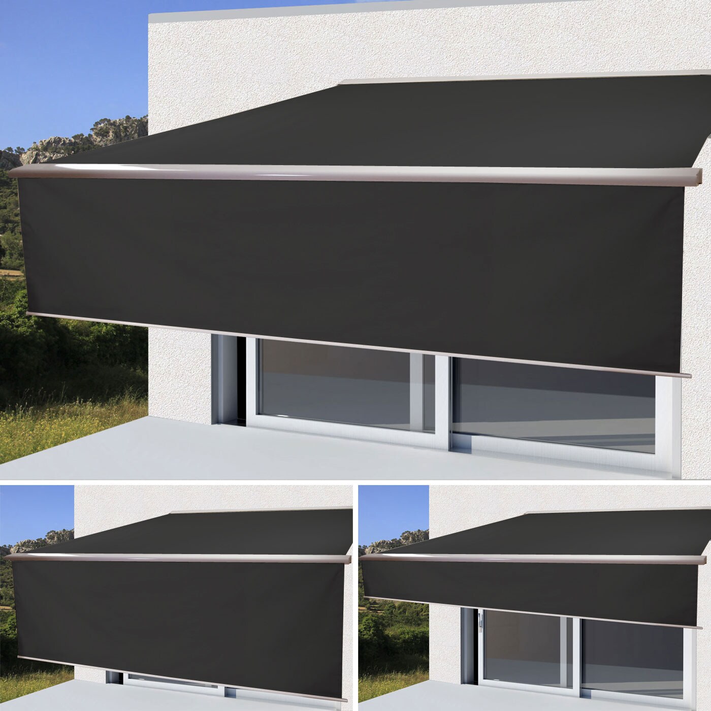 Elektrische Vollkassetten-Markise H124, 4,5x3m ausfahrbarer Volant ~ Polyester Anthrazit