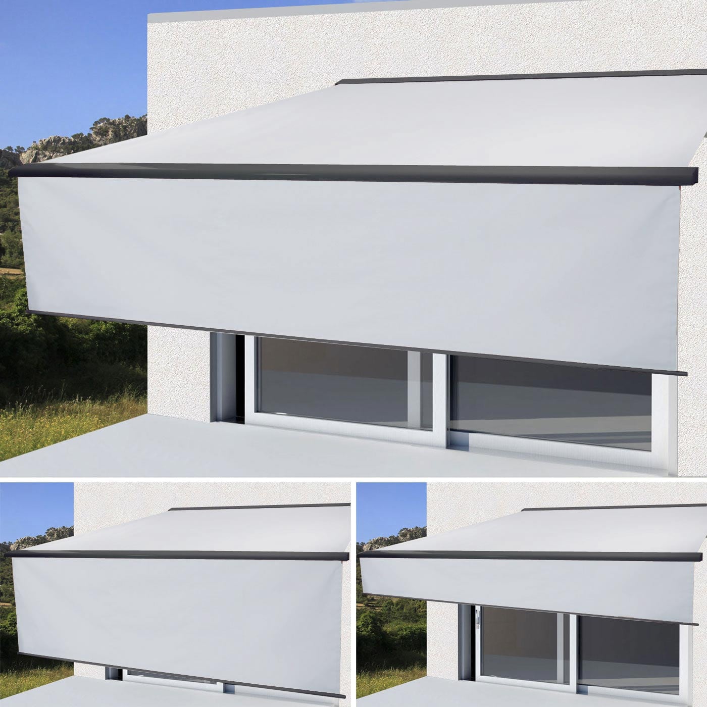 Elektrische Vollkassetten-Markise H124, 4x3m ausfahrbarer Volant ~ Acryl Creme, anthrazit - Bild 1