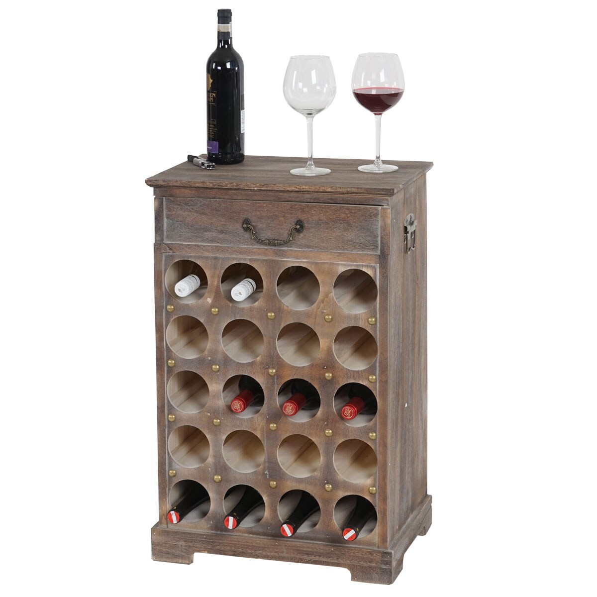 Weinregal Torre T324, Flaschenregal Regal für 20 Flaschen, 76x48x31cm, Shabby-Look, Vintage ~ braun