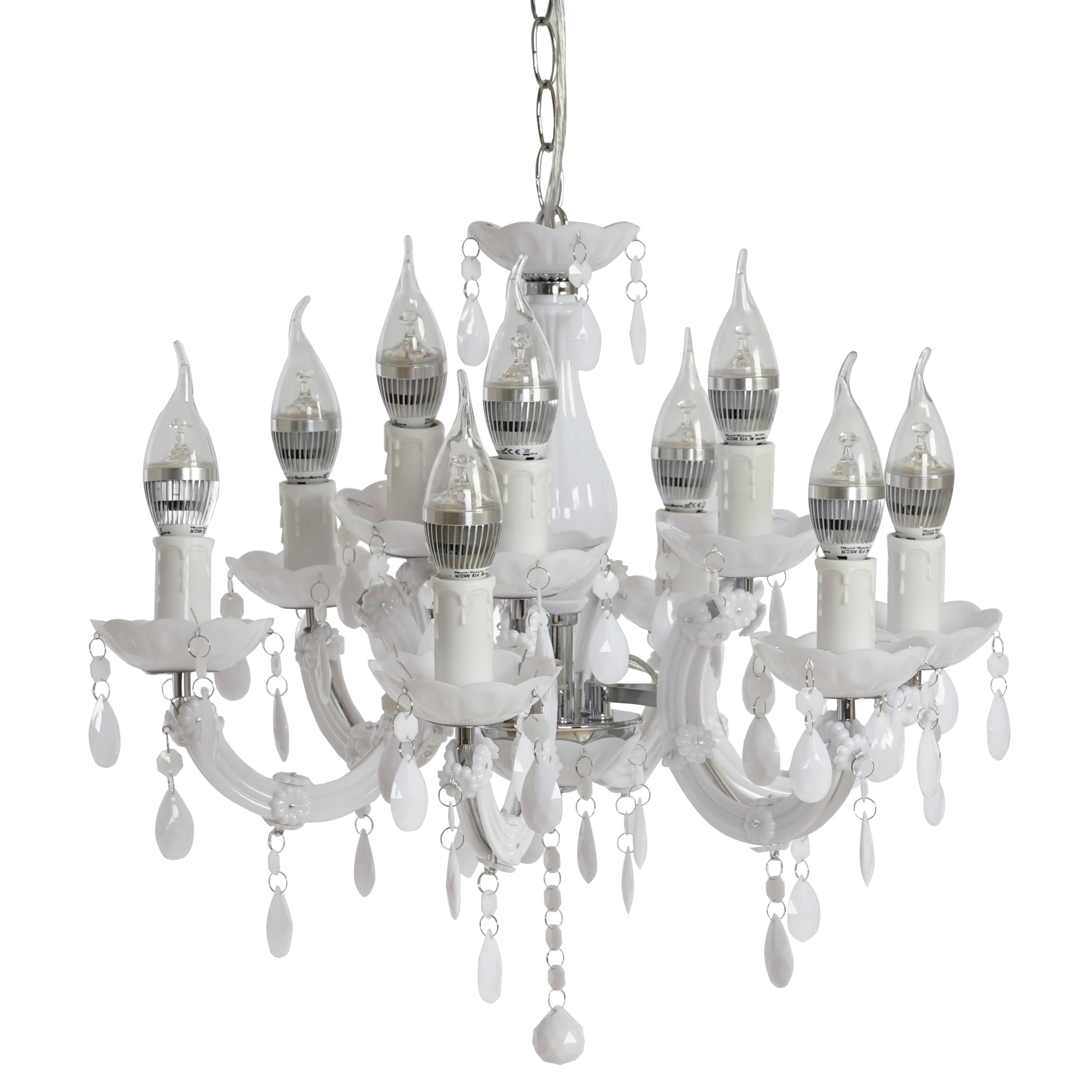 LED-Kronleuchter HW155, H&auml;ngeleuchte L&uuml;ster, 9-flammig 27W ~ wei&szlig; - Bild 1