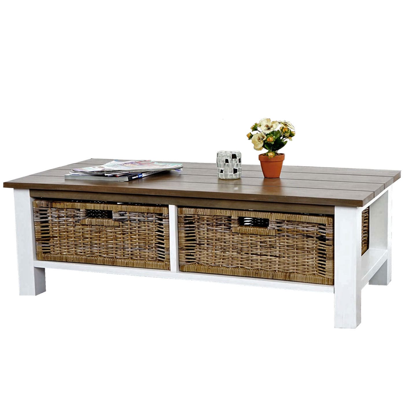 Couchtisch Kalmar, Wohnzimmertisch Beistelltisch Holztisch, 38x112x52cm 2 K&ouml;rbe - Bild 1