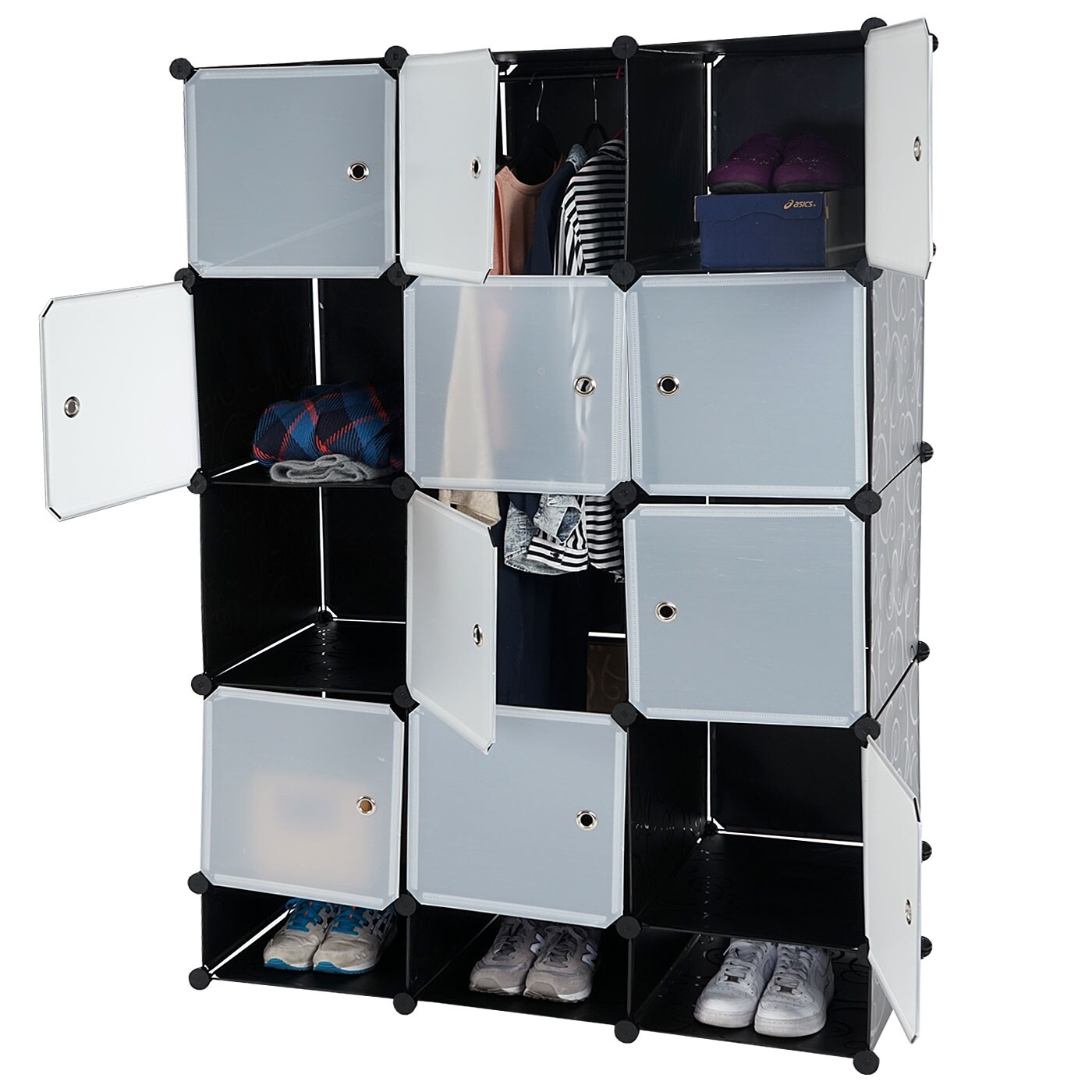Regalsystem Cairns T306, Steckregal Garderobe Kleiderschrank, 8 Boxen je 37x37x47cm schwarz