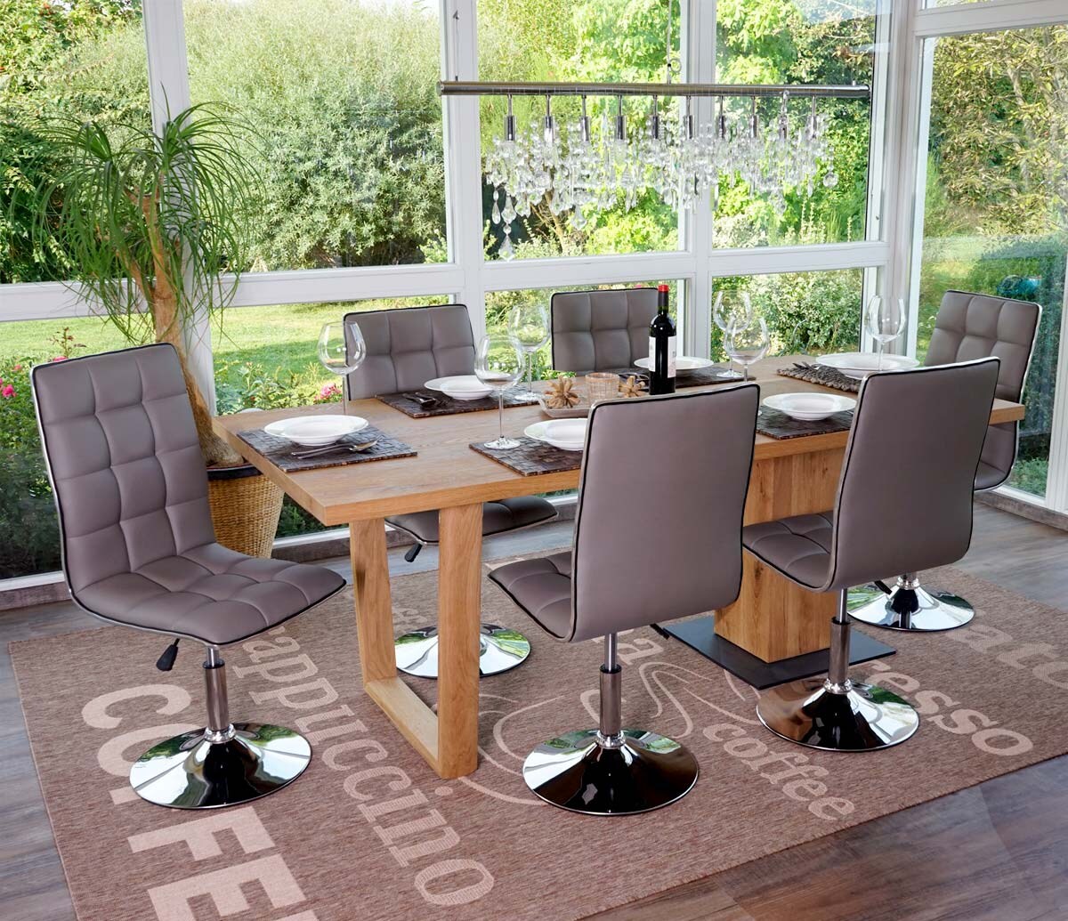 6er-Set Esszimmerstuhl MCW-C41, Stuhl Küchenstuhl, höhenverstellbar drehbar, Kunstleder MVG-zertifiziert ~ taupe-grau