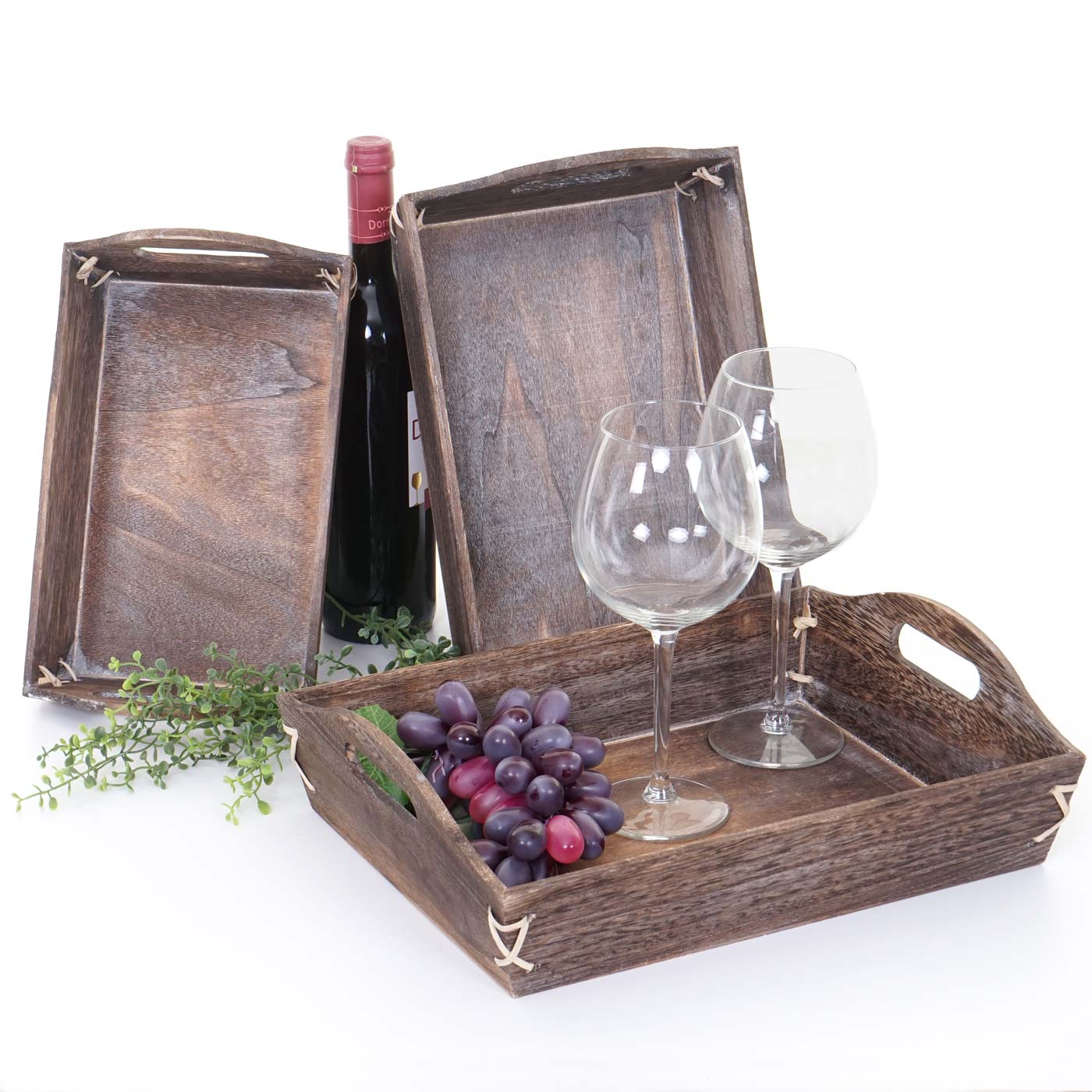 3er Set Tablett MCW-C50, Serviertablett Holztablett Fr&uuml;hst&uuml;ckstablett Dekotablett, Shabby-Look Vintage ~ braun, shabby - Bild 1