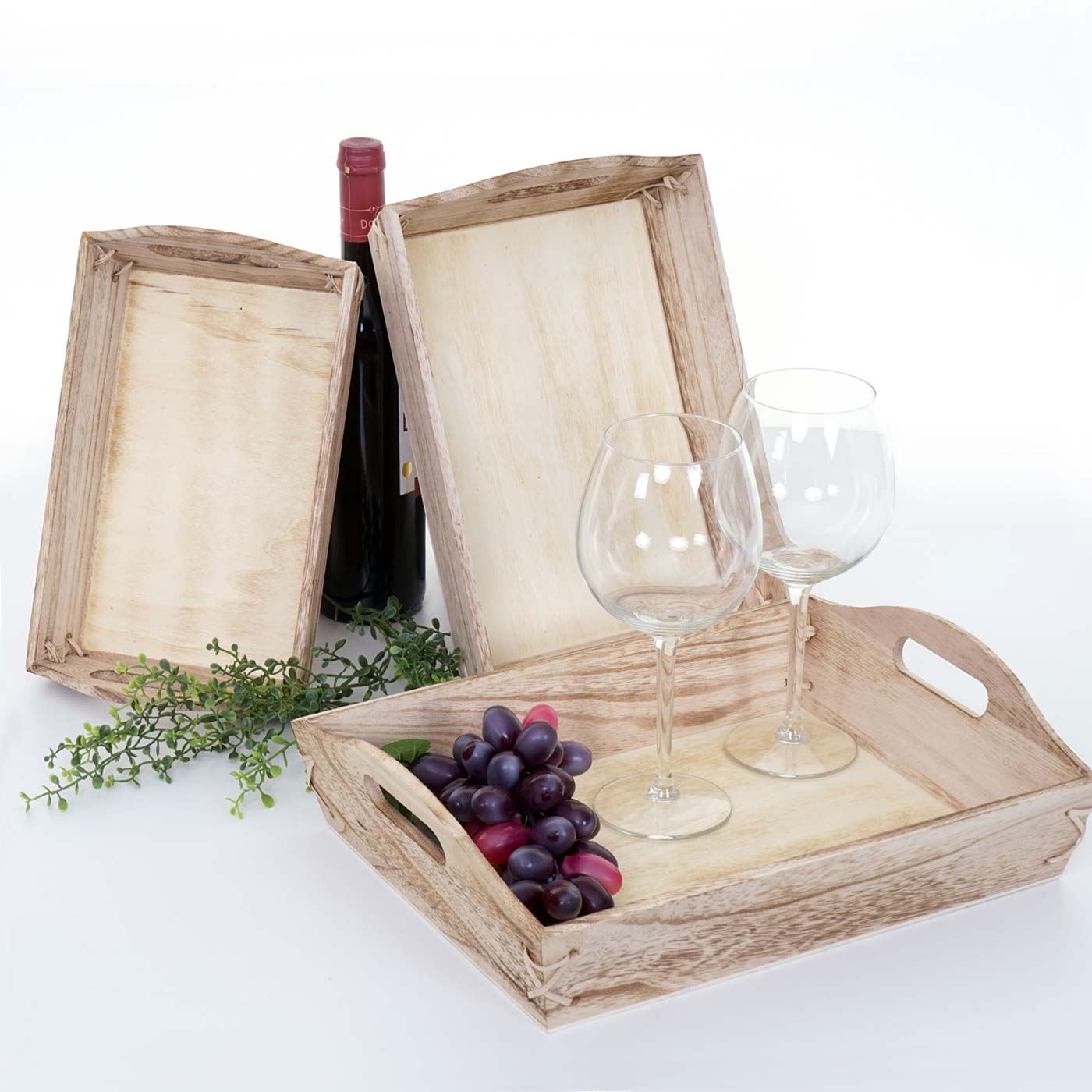 3er Set Tablett MCW-C50, Serviertablett Holztablett Fr&uuml;hst&uuml;ckstablett Dekotablett, Shabby-Look Vintage ~ naturbraun - Bild 1