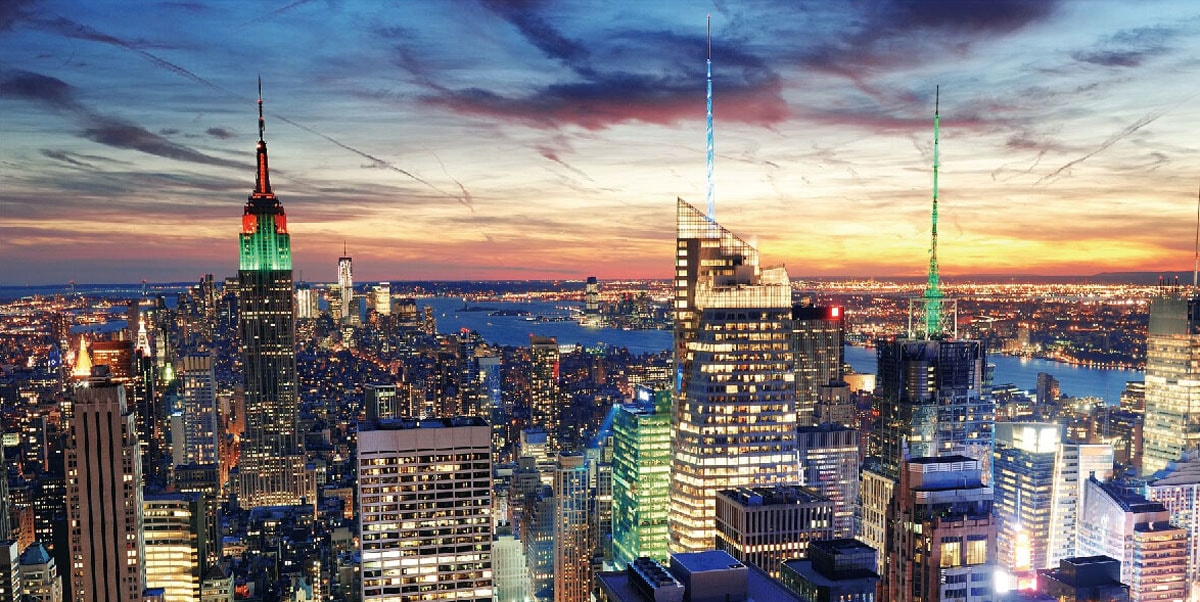 LED-Bild, Leinwandbild Wandbild Leuchtbild, Timer MVG-zertifiziert ~ 100x50cm New York, flackernd - Bild 1