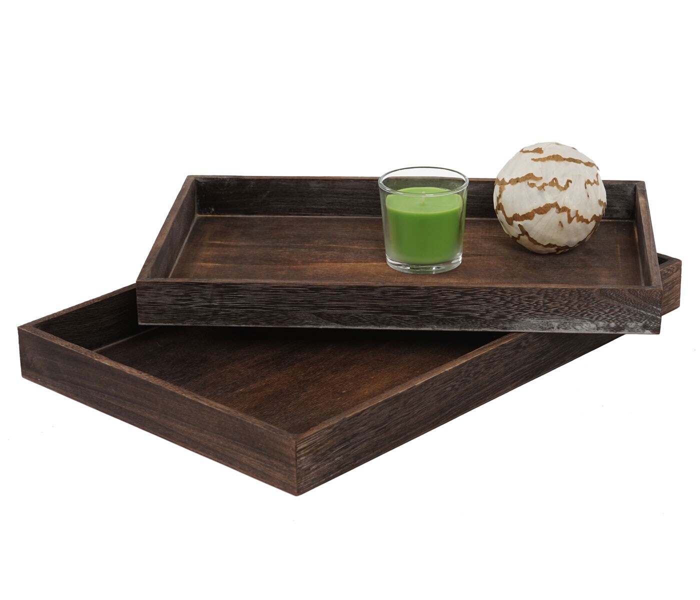 2er Set Schale H285, Serviertablett Fr&uuml;hst&uuml;ckstablett Holztablett Dekotablett, Shabby-Look Vintage ~ braun - Bild 1