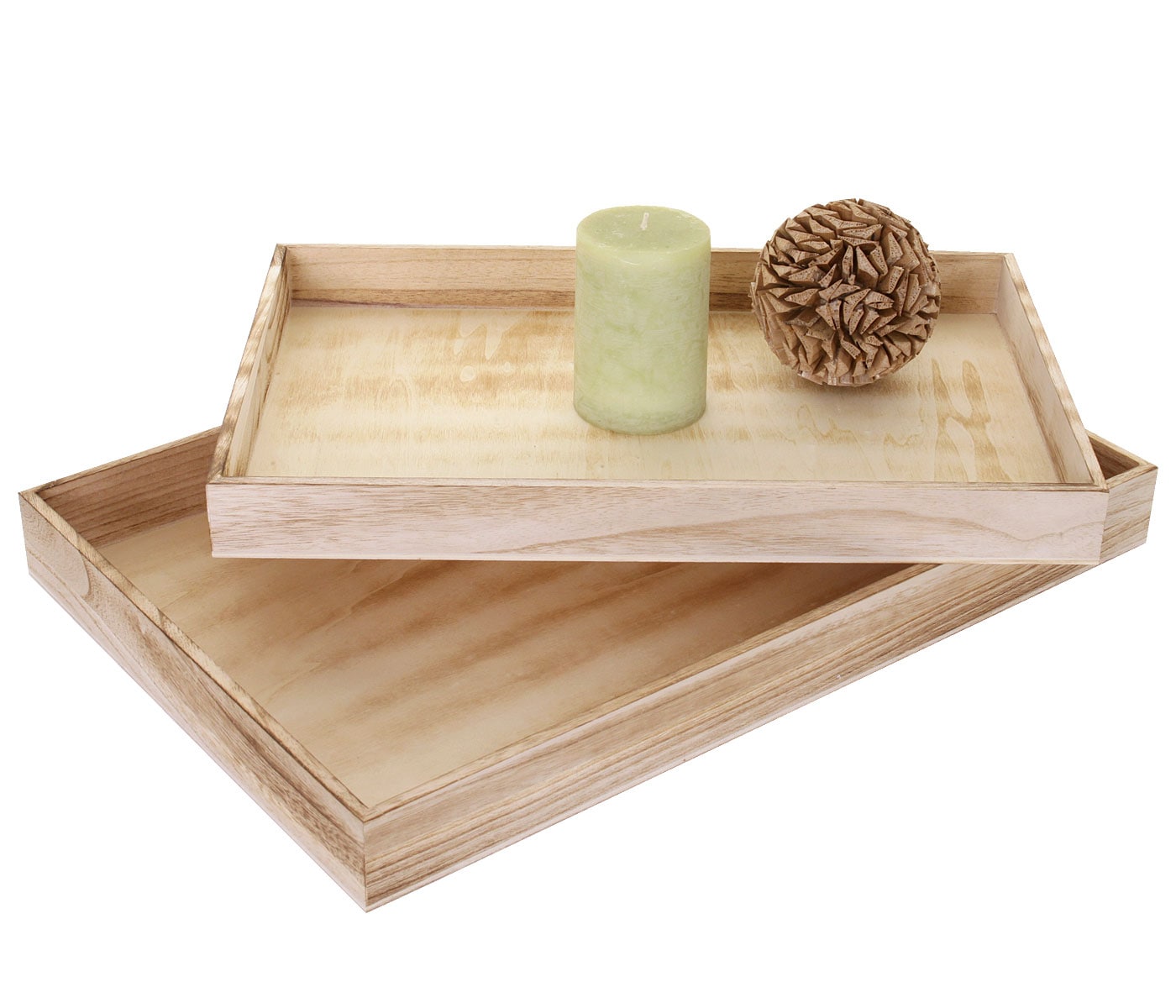 2er Set Schale H285, Serviertablett Fr&uuml;hst&uuml;ckstablett Holztablett Dekotablett, Shabby-Look Vintage ~ naturbraun - Bild 1