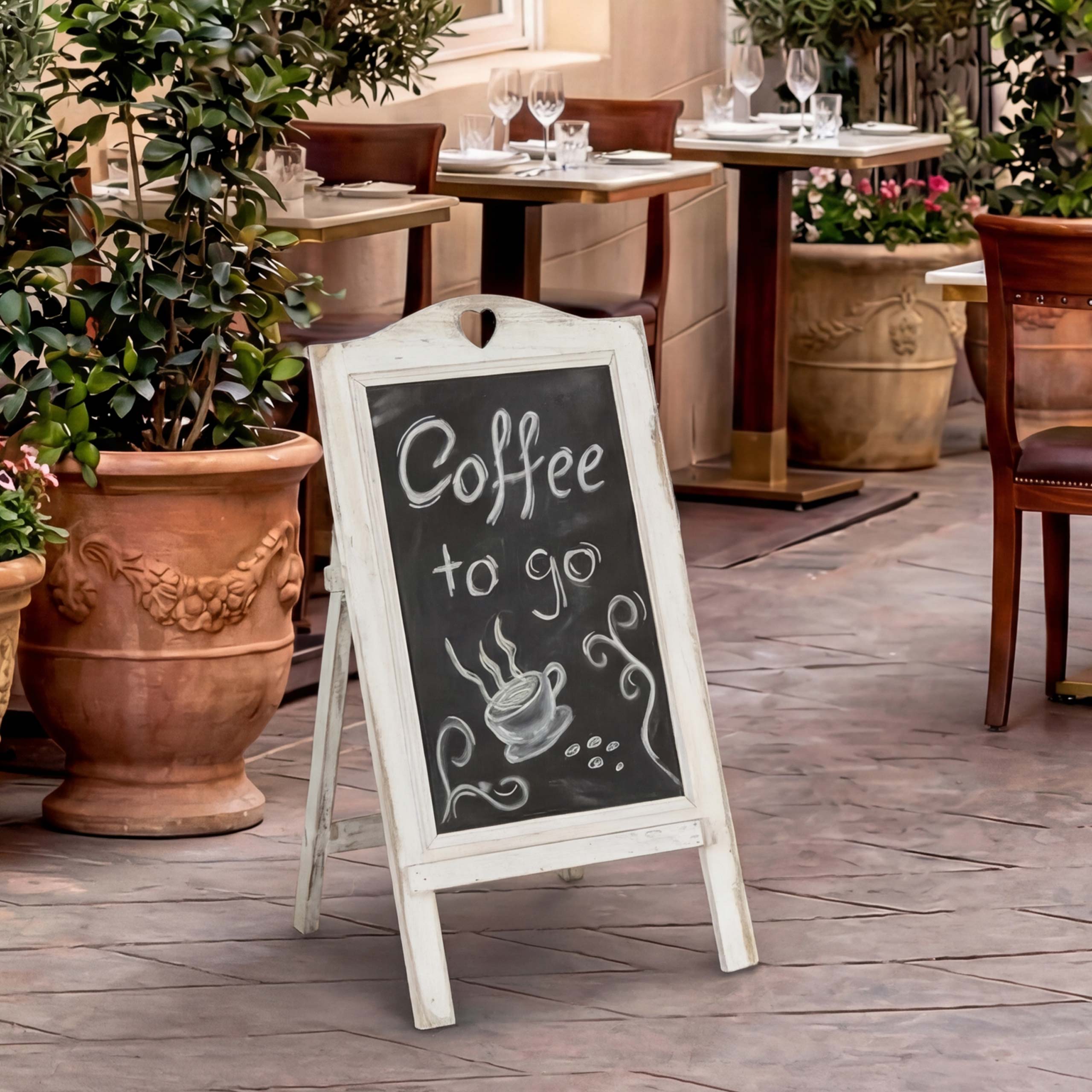 Werbetafel MCW-E51, Aufsteller Kreidetafel, 66x37x27cm Shabby-Look Vintage ~ wei&szlig; - Bild 1