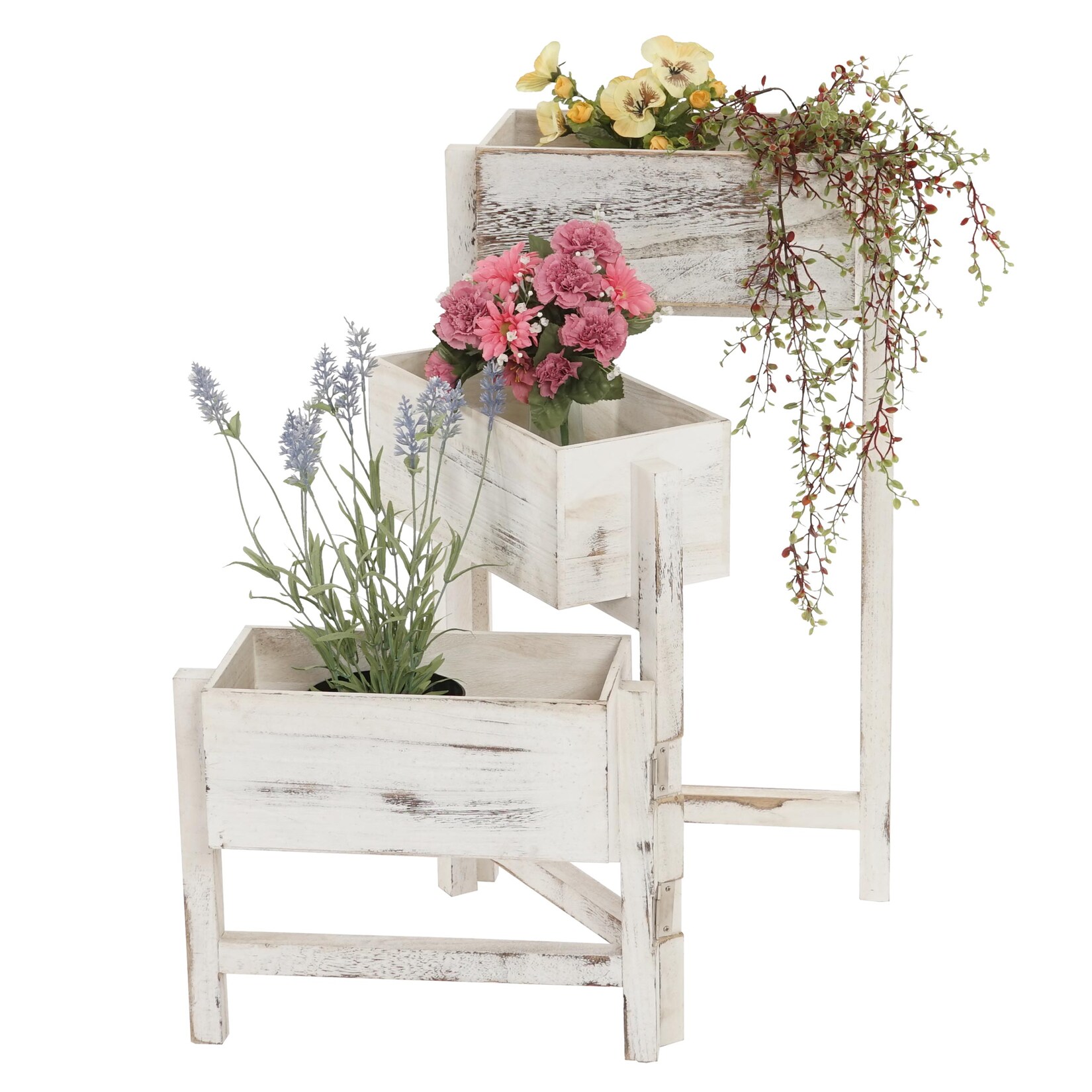 Pflanzregal H275, Standregal Blumenständer Pflanzkasten, 65x108x15cm, Holz Shabby-Look Vintage ~ weiß | 04052826181797