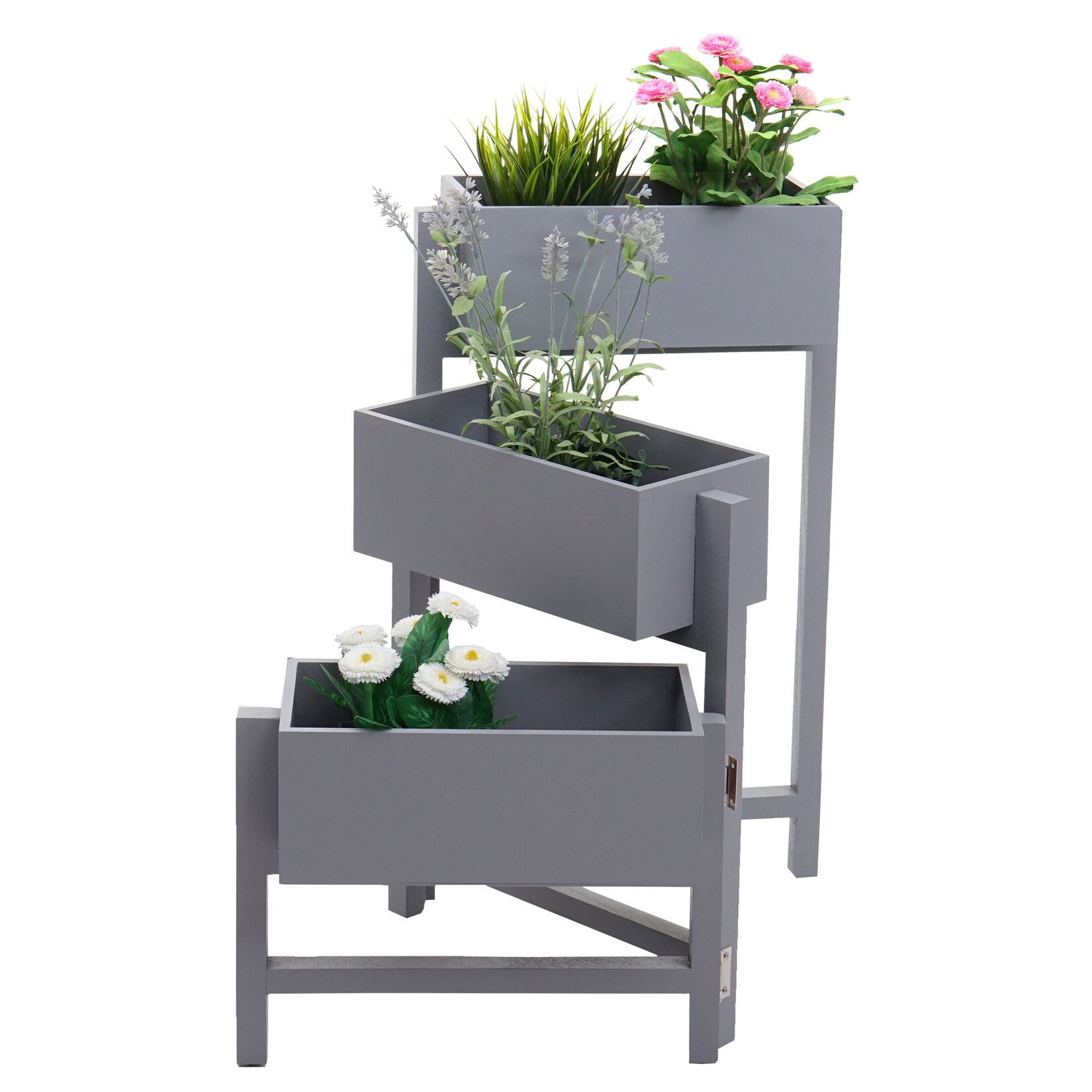 Pflanzregal H275, Standregal Blumenständer Pflanzkasten, 65x108x15cm, Holz Shabby-Look Vintage ~ grau-blau