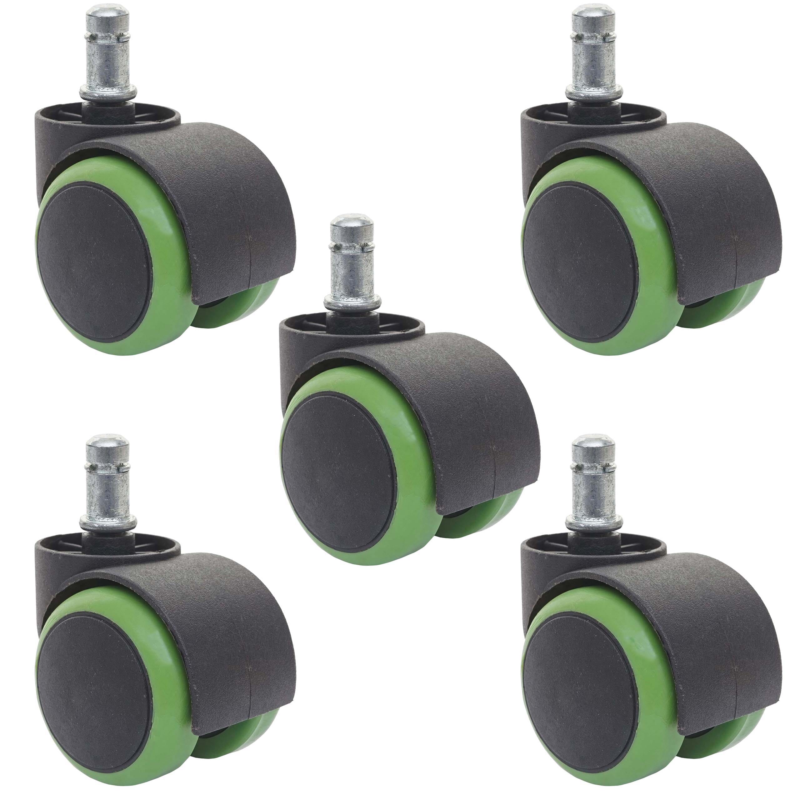 5er-Set Hartbodenrollen MCW-H86, B&uuml;rostuhl-Rollen Stuhlrollen, 150kg belastbar &Oslash; 11mm ~ gr&uuml;n - Bild 1
