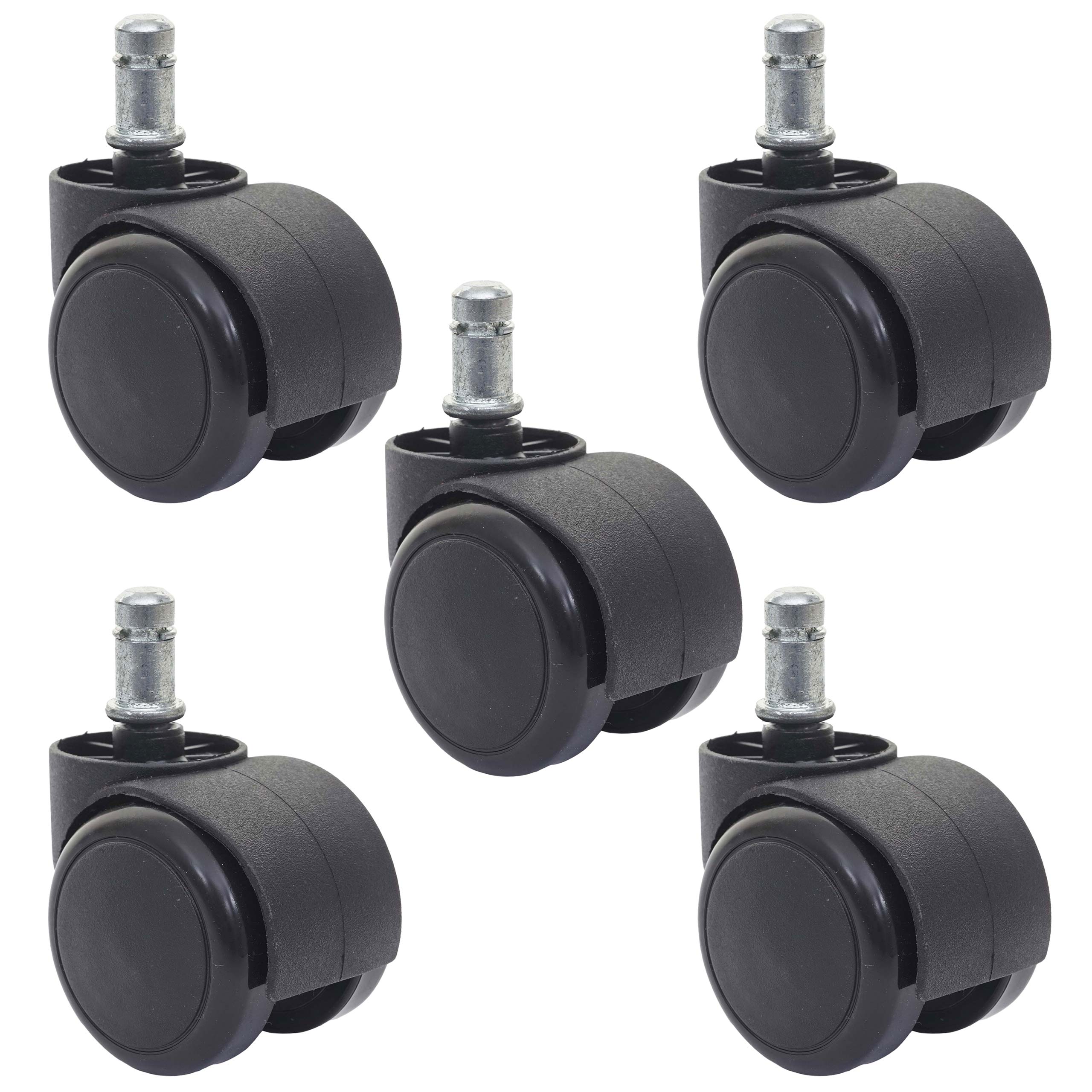 5er-Set Hartbodenrollen MCW-H86, B&uuml;rostuhl-Rollen Stuhlrollen, 150kg belastbar &Oslash; 11mm ~ schwarz - Bild 1