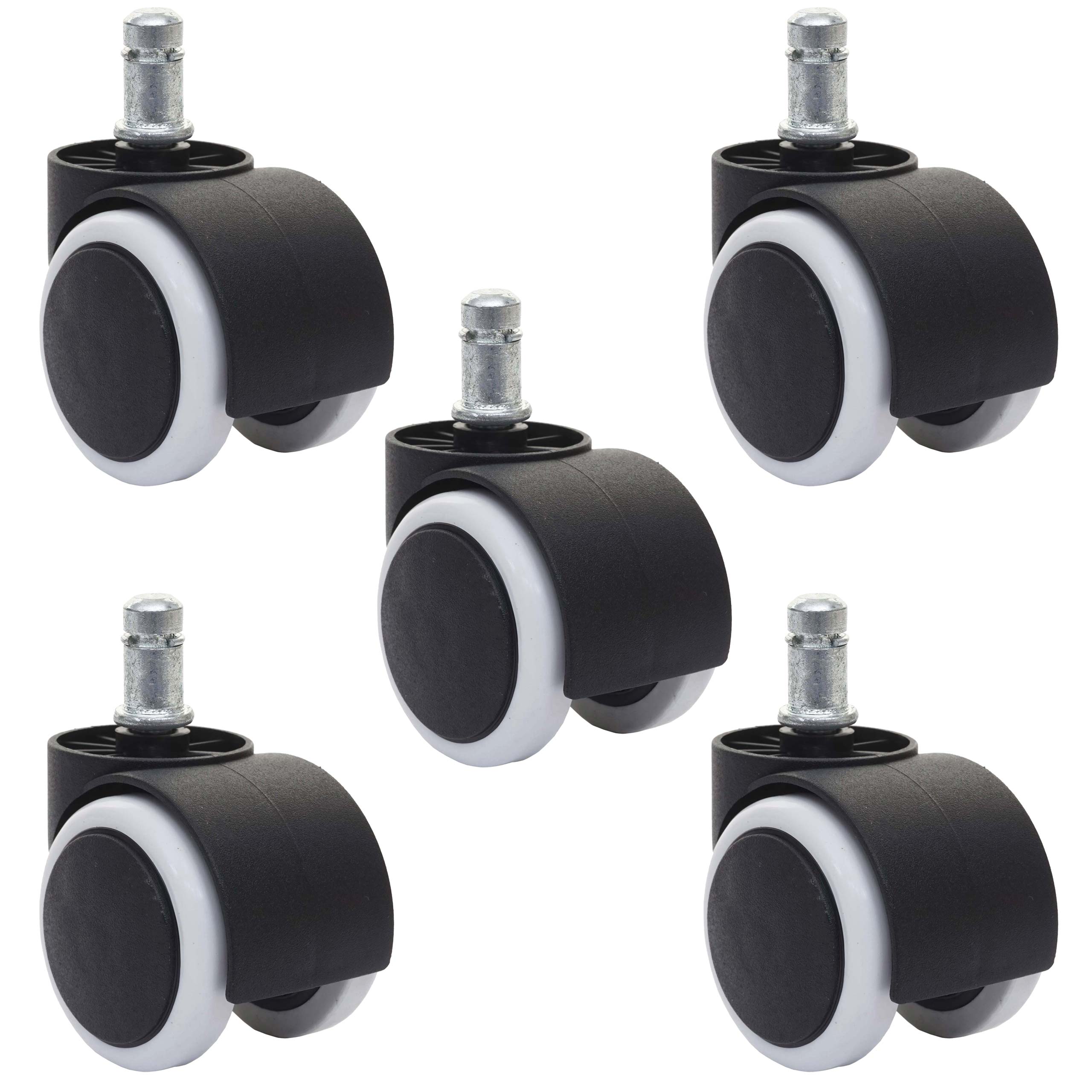 5er-Set Hartbodenrollen MCW-H86, B&uuml;rostuhl-Rollen Stuhlrollen, 150kg belastbar &Oslash; 11mm ~ wei&szlig; - Bild 1