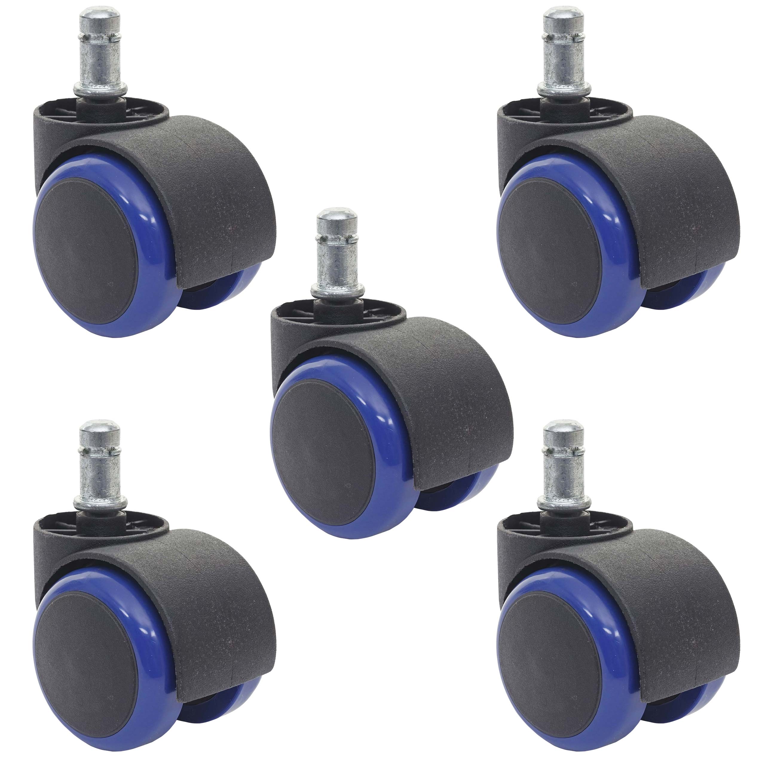 5er-Set Hartbodenrollen MCW-H86, B&uuml;rostuhl-Rollen Stuhlrollen, 150kg belastbar &Oslash; 11mm ~ blau - Bild 1