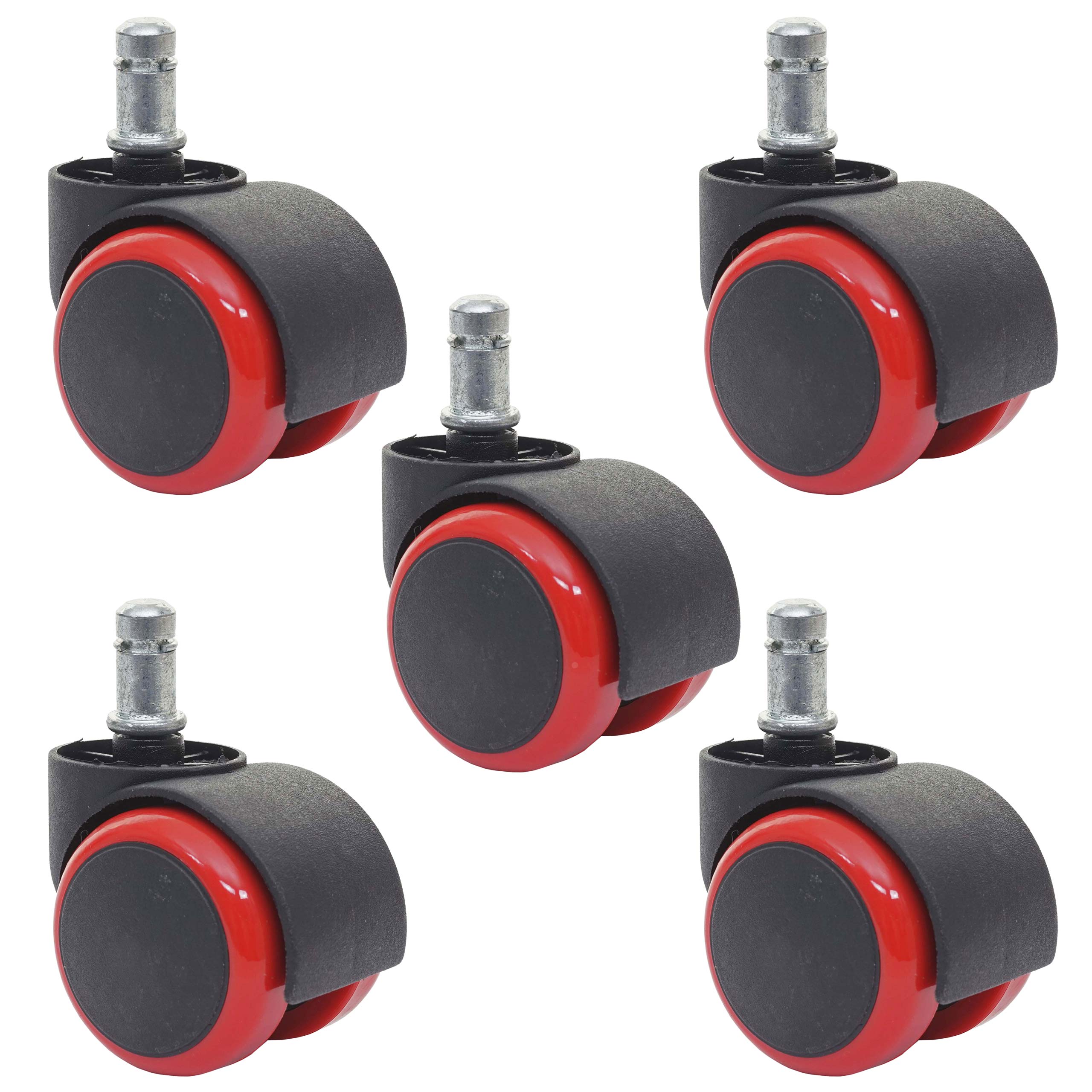5er-Set Hartbodenrollen MCW-H86, B&uuml;rostuhl-Rollen Stuhlrollen, 150kg belastbar &Oslash; 11mm ~ rot - Bild 1