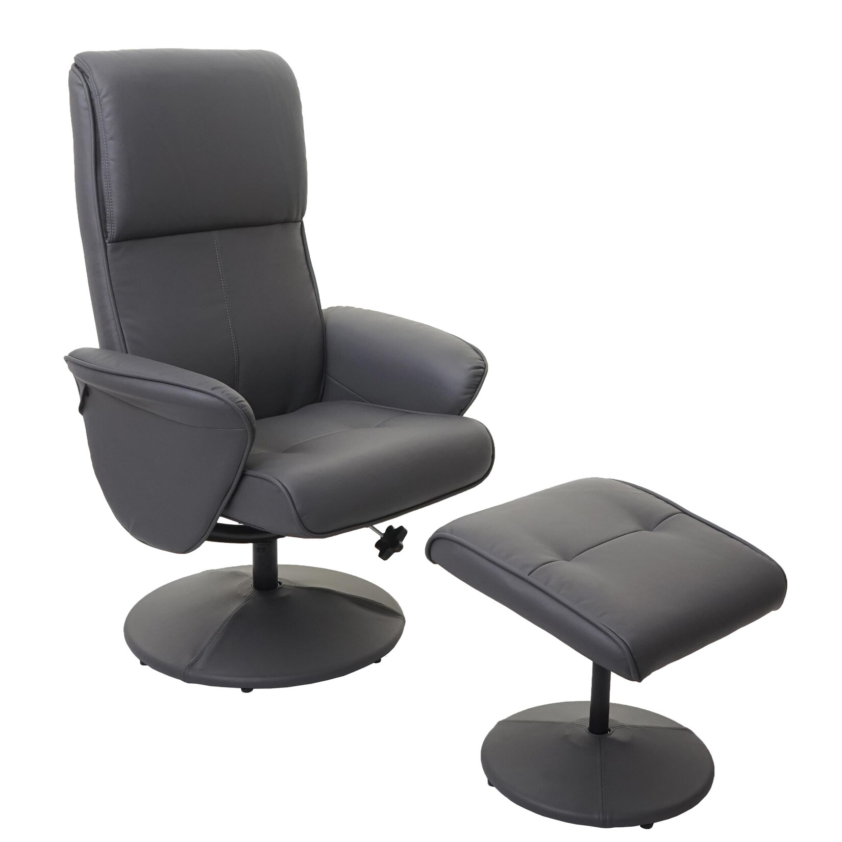 Relaxsessel Stockholm, Fernsehsessel Relaxliege TV-Sessel mit Hocker ~ Kunstleder, mattgrau