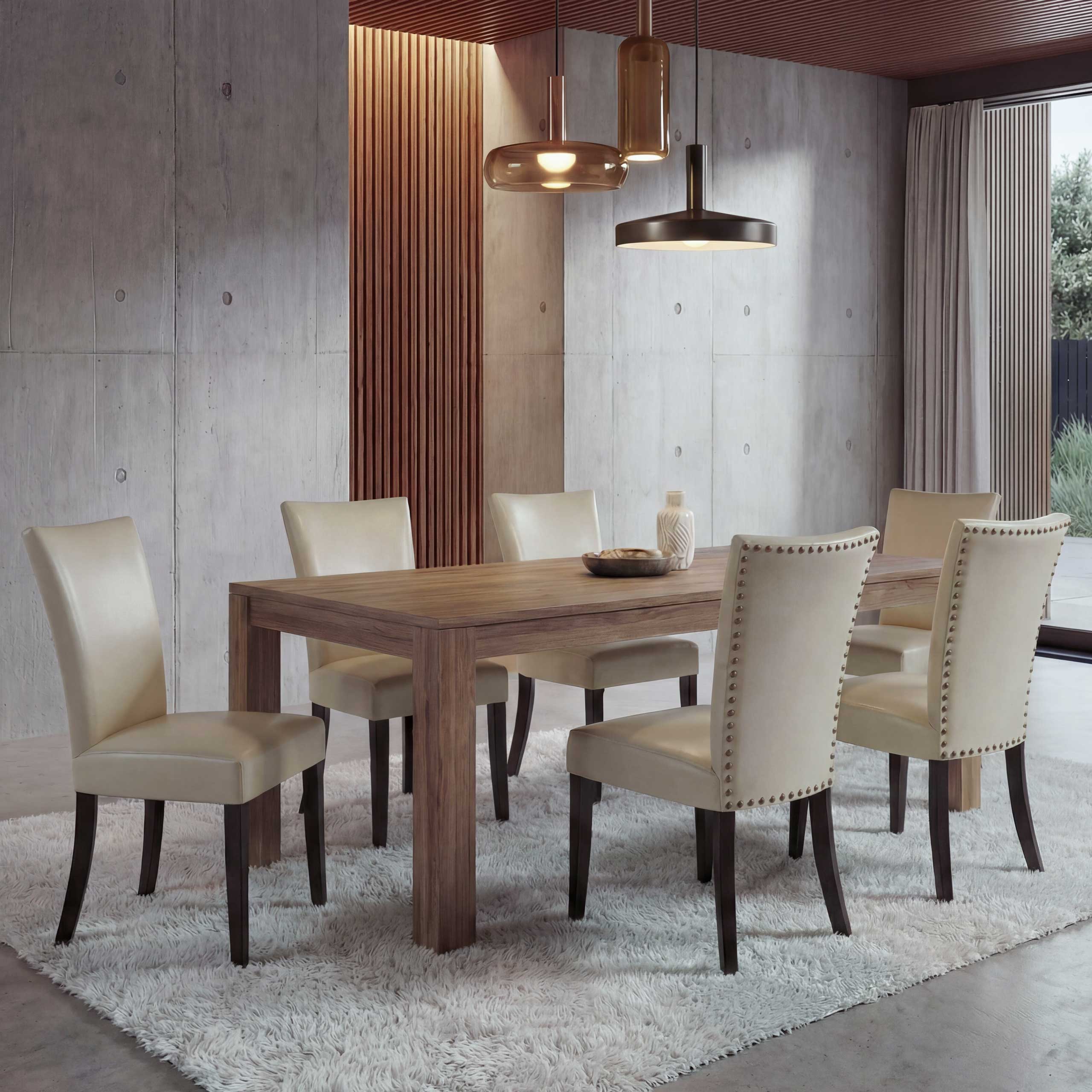 6er-Set Esszimmerstuhl Chesterfield Edinburgh, Stuhl K&uuml;chenstuhl, Nieten MVG-zertifiziert ~ Kunstleder, creme, helle Beine - Bild 1