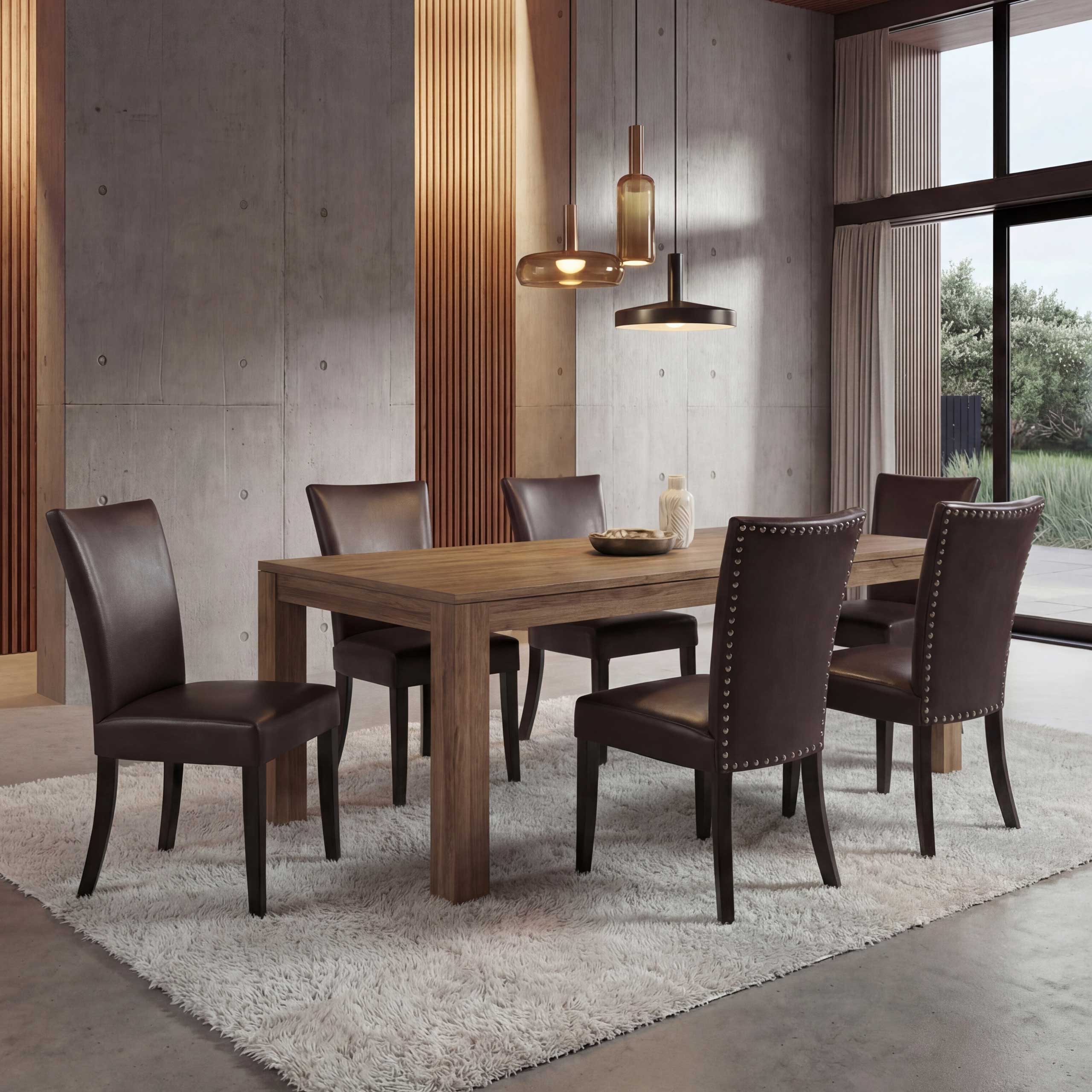 6er-Set Esszimmerstuhl Chesterfield Edinburgh, Stuhl K&uuml;chenstuhl, Nieten MVG-zertifiziert ~ Kunstleder, braun, helle Beine - Bild 1