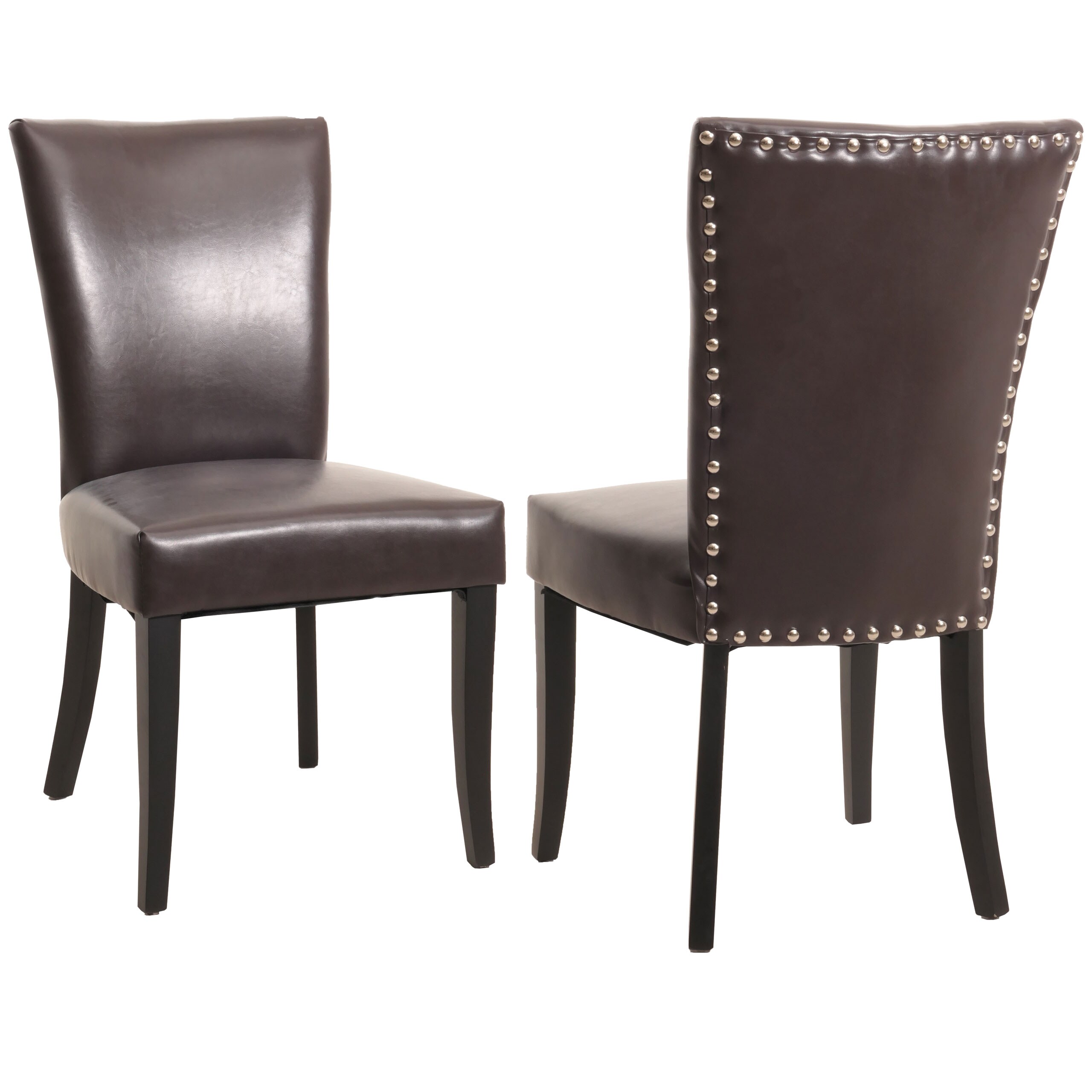 2er-Set Esszimmerstuhl Chesterfield Edinburgh, Stuhl K&uuml;chenstuhl, Nieten MVG-zertifiziert ~ Kunstleder, braun, dunkle Beine - Bild 1