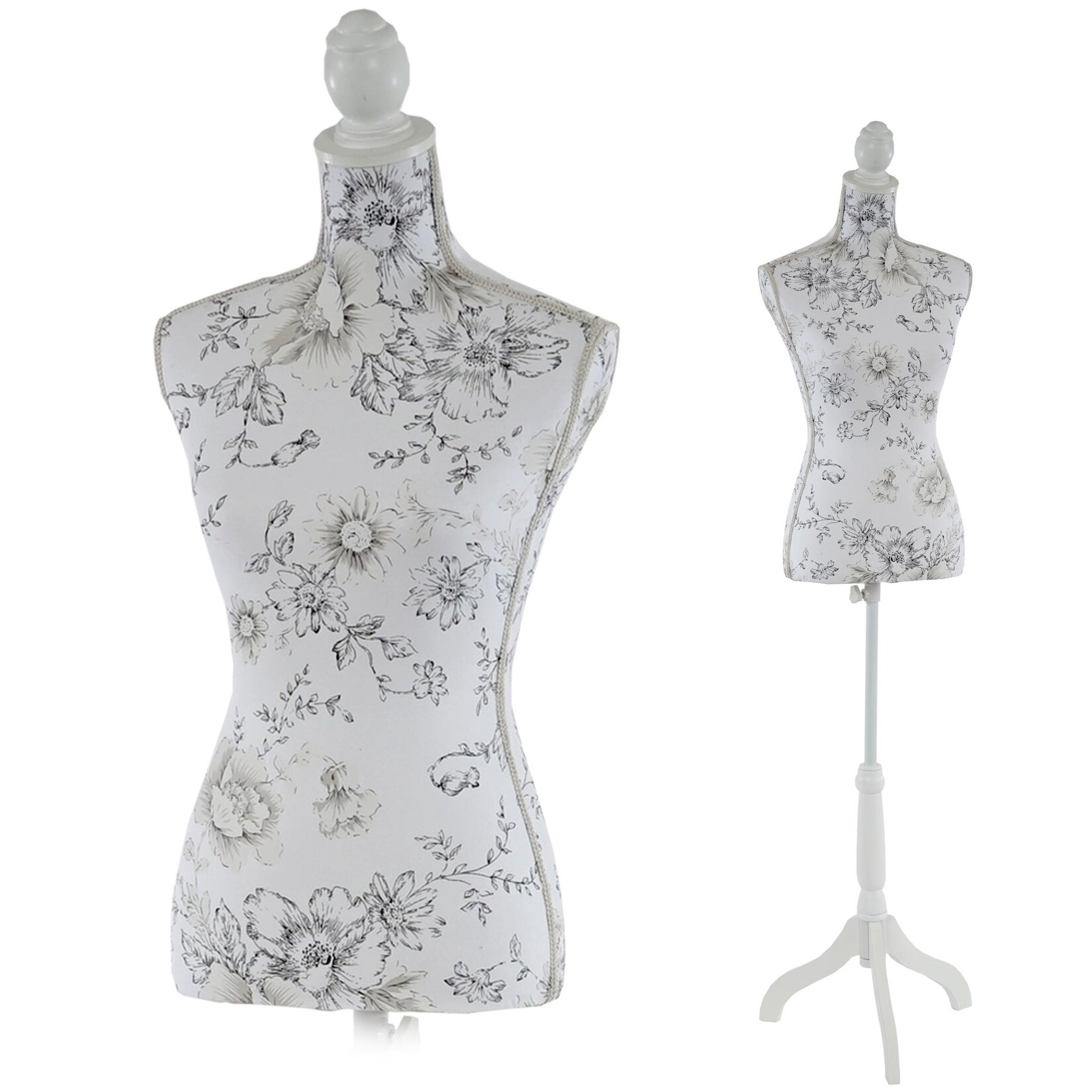 Schneiderpuppe T223, Schaufensterpuppe Torso weiblich, Fiberglas ~ Weiß mit Blumen | 04052826168552