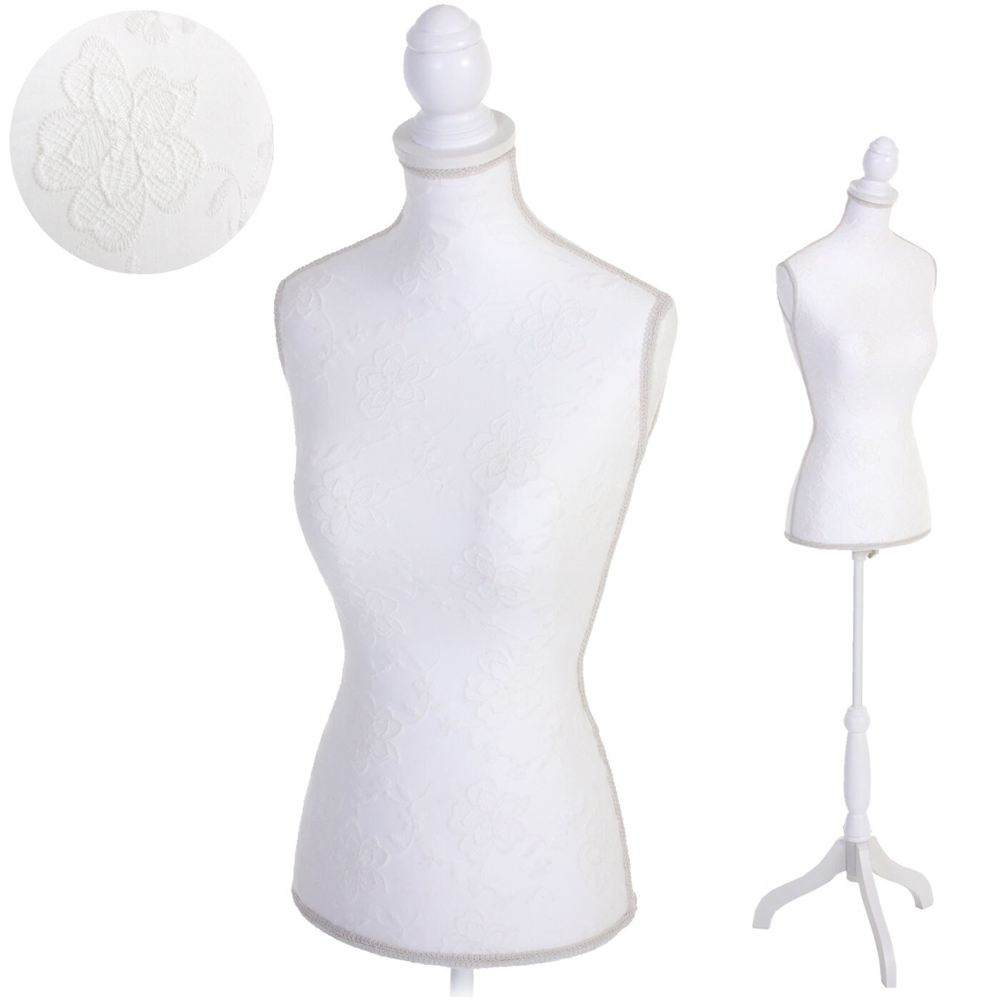 Schneiderpuppe T221, Schaufensterpuppe Torso weiblich, Schaumstoff ~ weiß mit Spitze