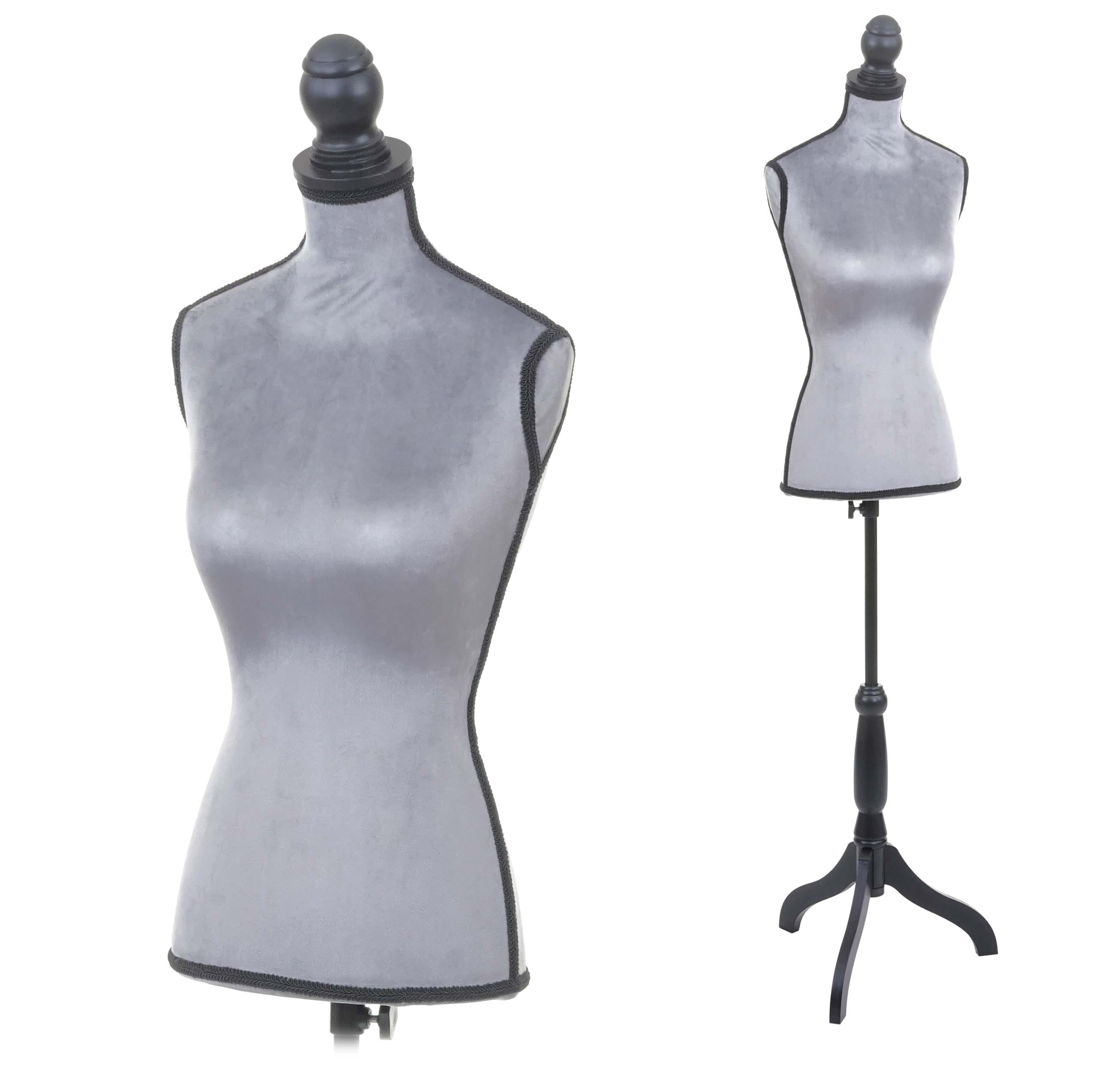 Schneiderpuppe T221, Schaufensterpuppe Torso weiblich, Schaumstoff ~ Samt grau - Bild 1