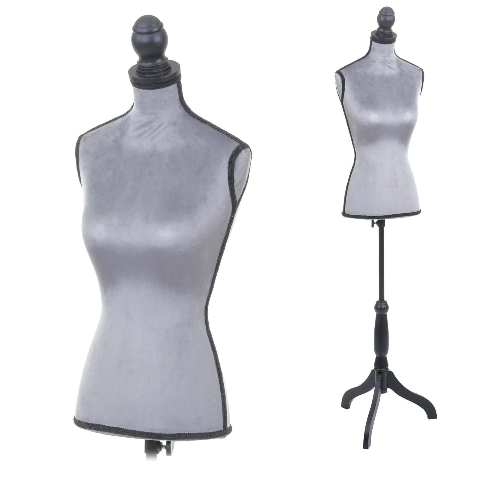 Schneiderpuppe T221, Schaufensterpuppe Torso weiblich, Schaumstoff ~ Samt grau