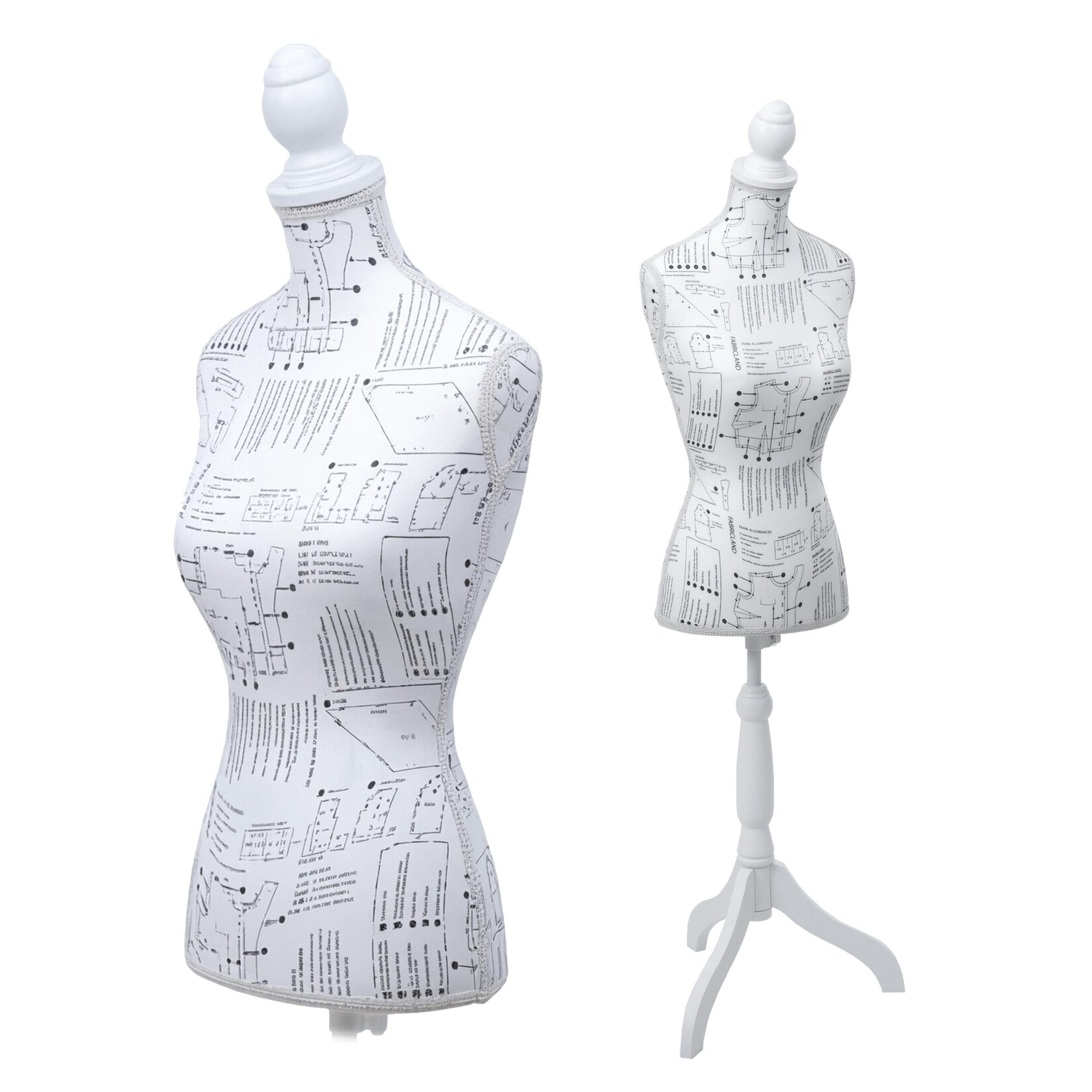Schneiderpuppe T221, Schaufensterpuppe Torso weiblich, Schaumstoff ~ weiß mit Skizzen
