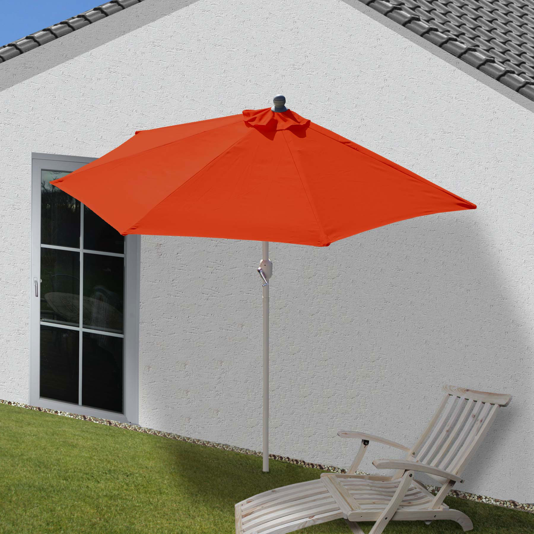 Sonnenschirm halbrund Lorca, Halbschirm Balkonschirm, UV 50+ Polyester/Alu 3kg ~ 300cm terracotta ohne St&auml;nder - Bild 1