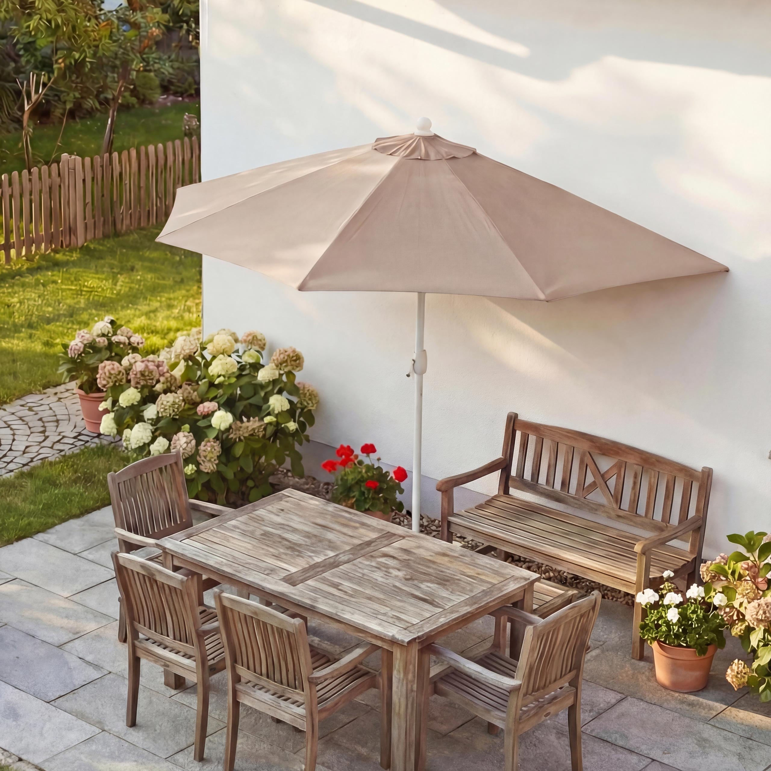 Sonnenschirm halbrund Lorca, Halbschirm Balkonschirm, UV 50+ Polyester/Alu 3kg ~ 300cm creme ohne St&auml;nder - Bild 1