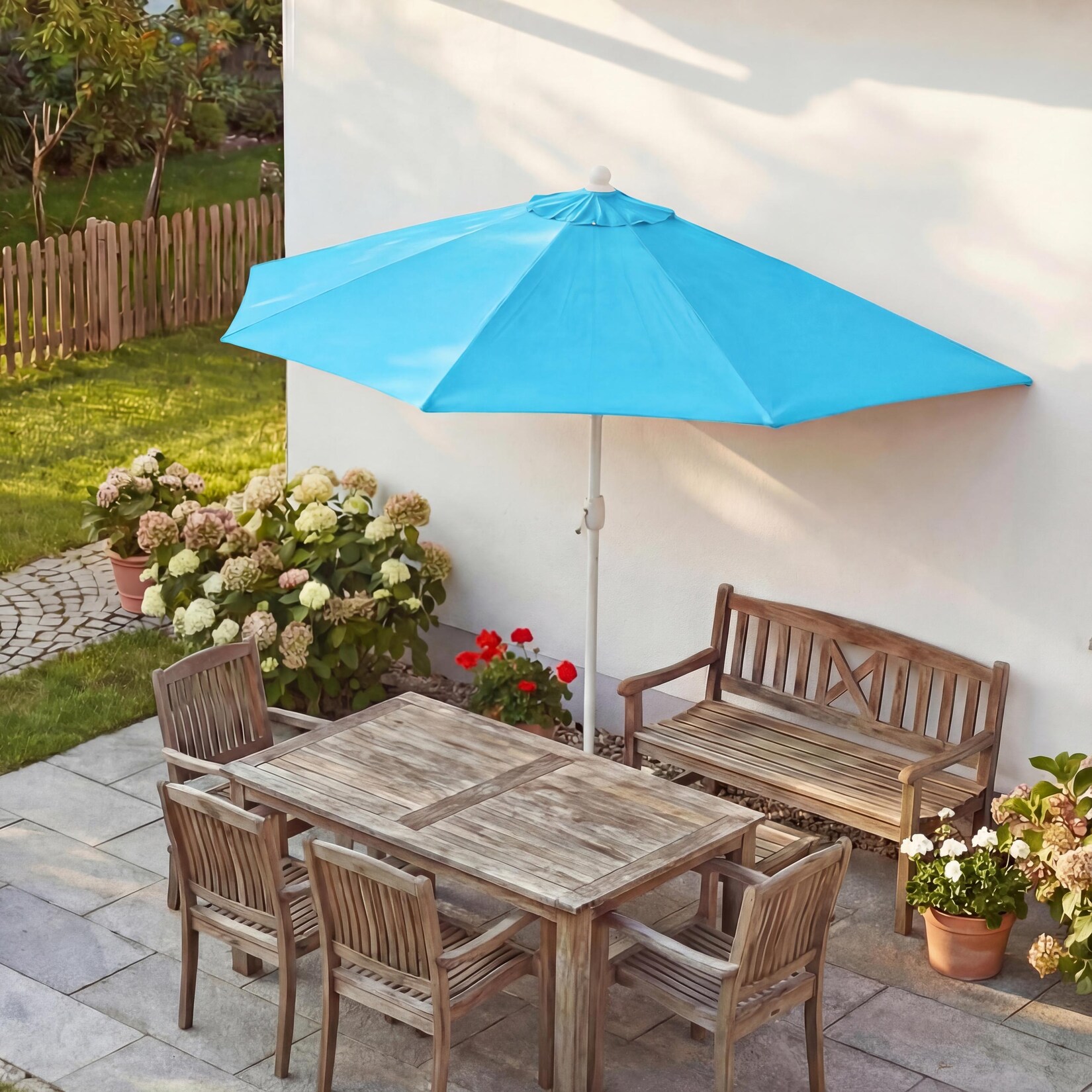 Sonnenschirm halbrund Lorca, Halbschirm Balkonschirm, UV 50+ Polyester/Alu 3kg ~ 270cm türkis ohne Ständer