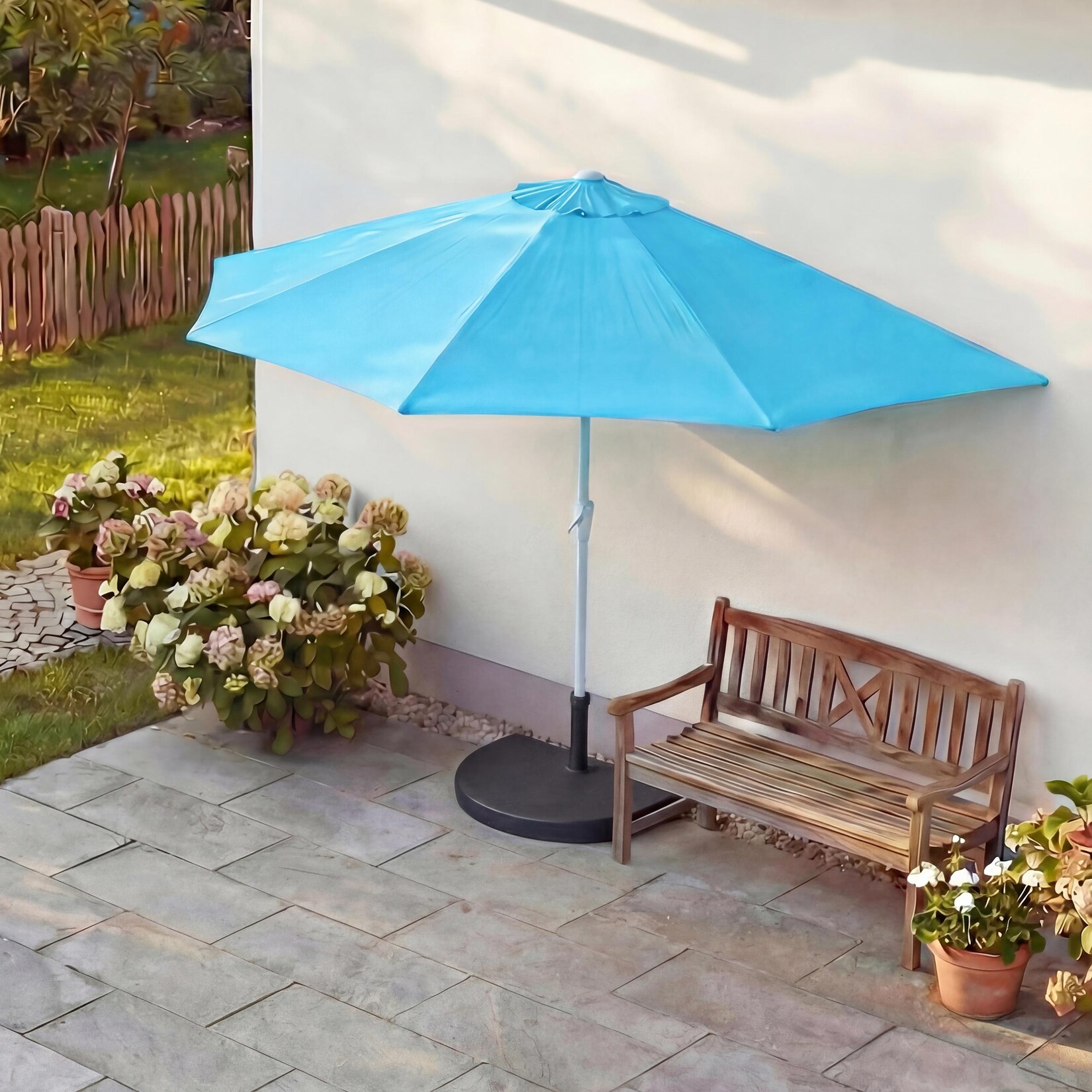 Sonnenschirm halbrund Lorca, Halbschirm Balkonschirm, UV 50+ Polyester/Alu 3kg ~ 270cm türkis mit Ständer