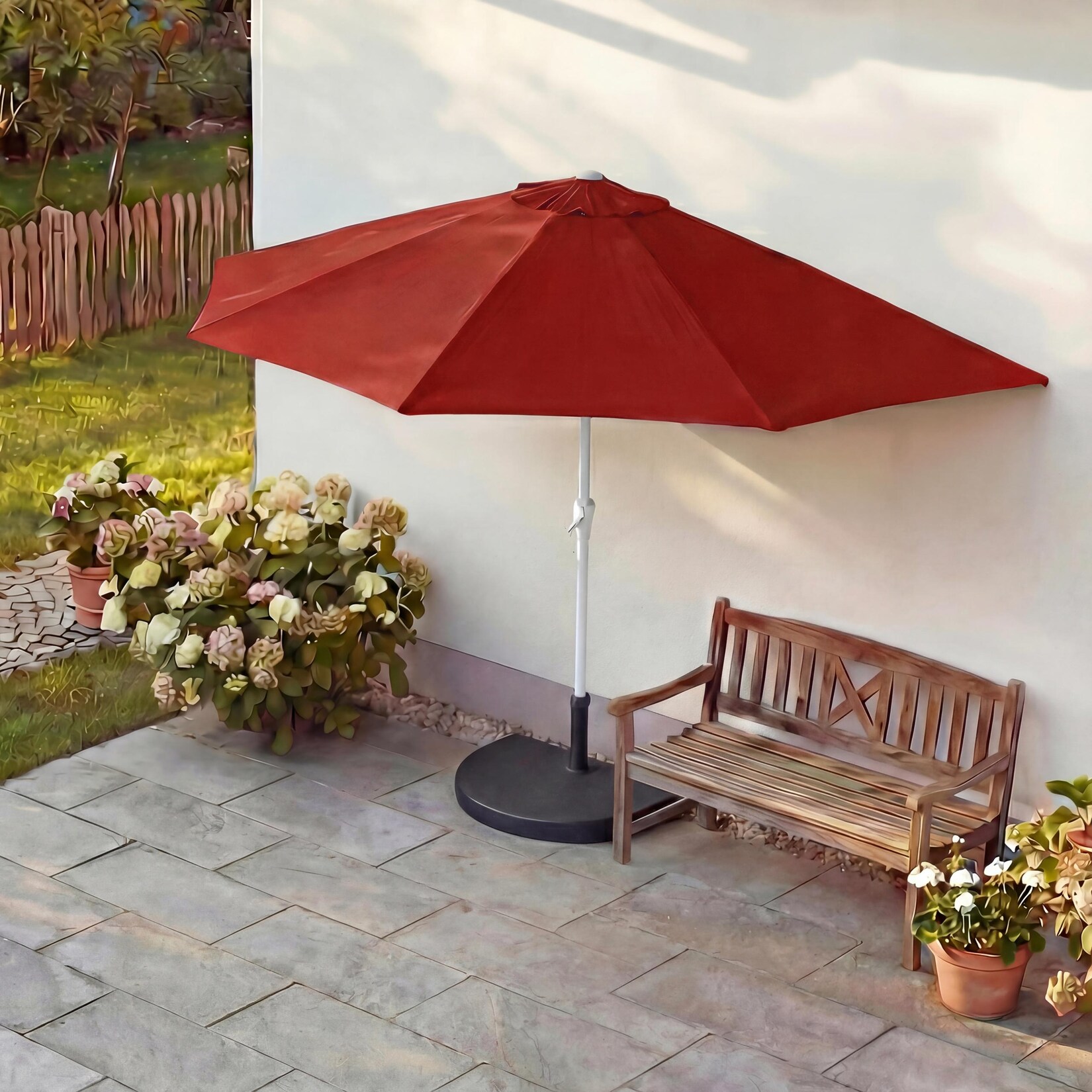 Sonnenschirm halbrund Lorca, Halbschirm Balkonschirm, UV 50+ Polyester/Alu 3kg ~ 270cm bordeaux mit Ständer