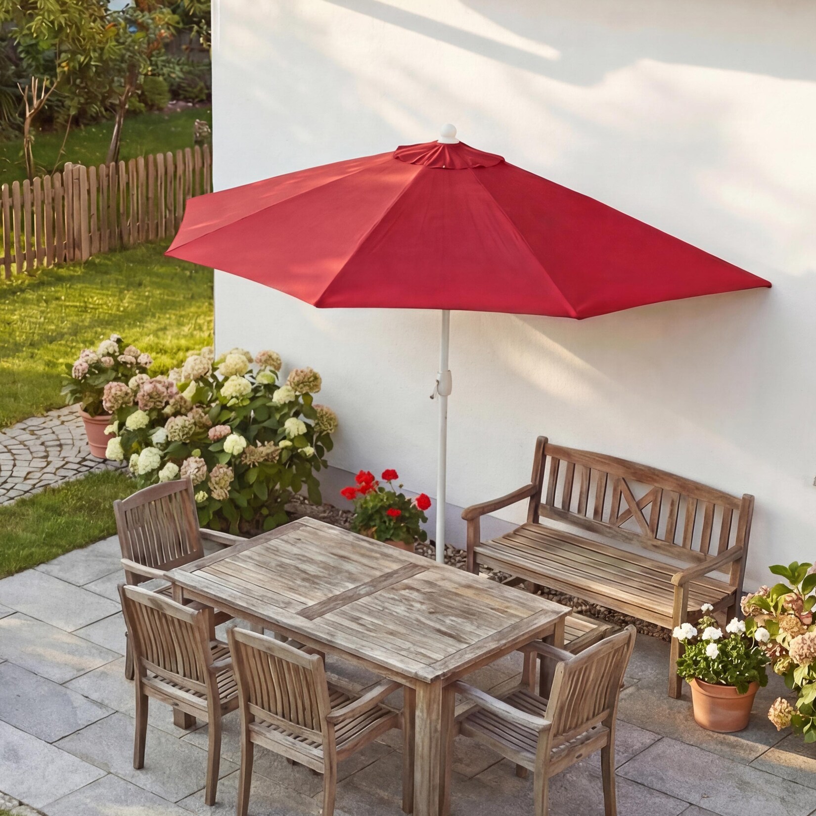 Sonnenschirm halbrund Lorca, Halbschirm Balkonschirm, UV 50+ Polyester/Alu 3kg ~ 300cm bordeaux ohne Ständer