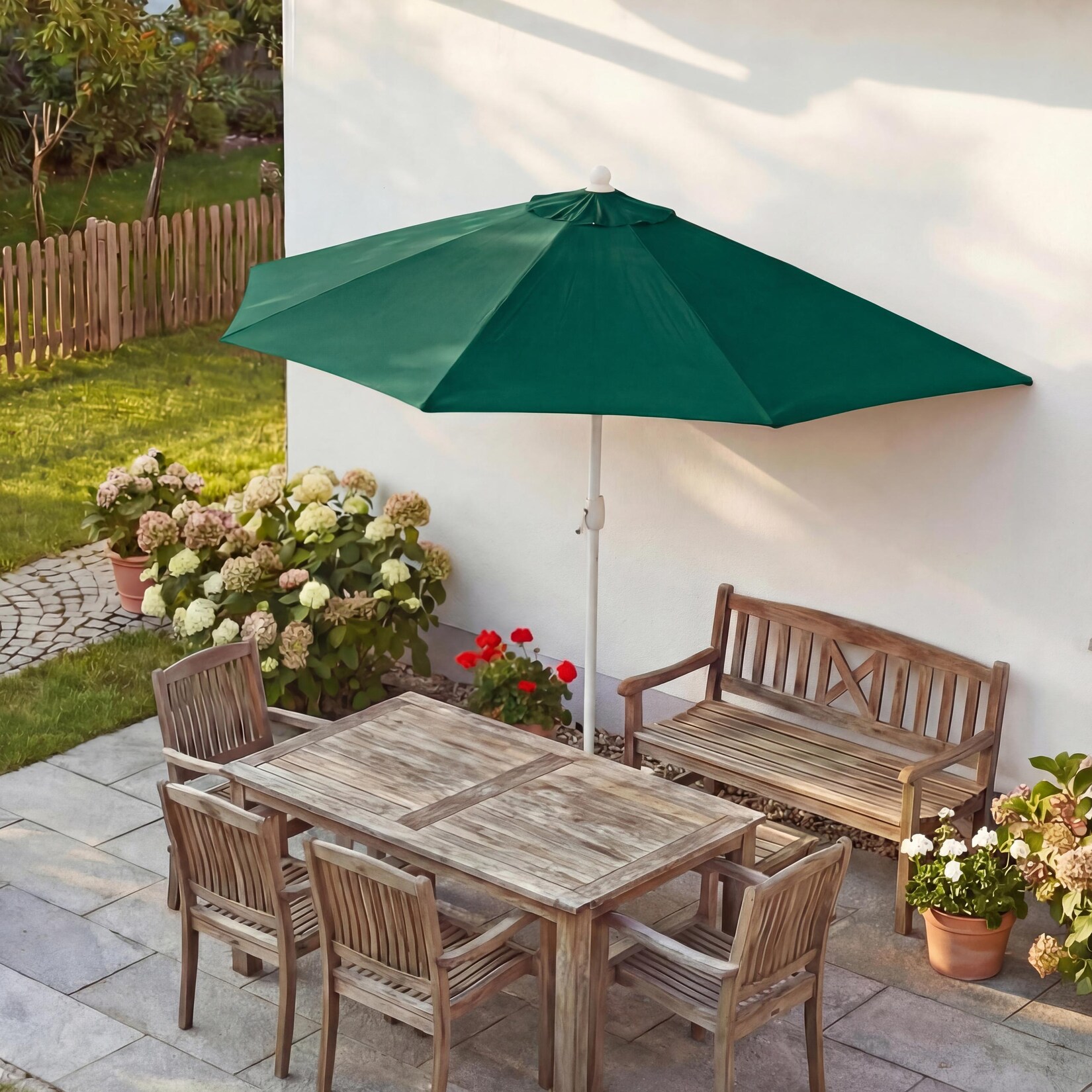 Sonnenschirm halbrund Lorca, Halbschirm Balkonschirm, UV 50+ Polyester/Alu 3kg ~ 300cm grün ohne Ständer