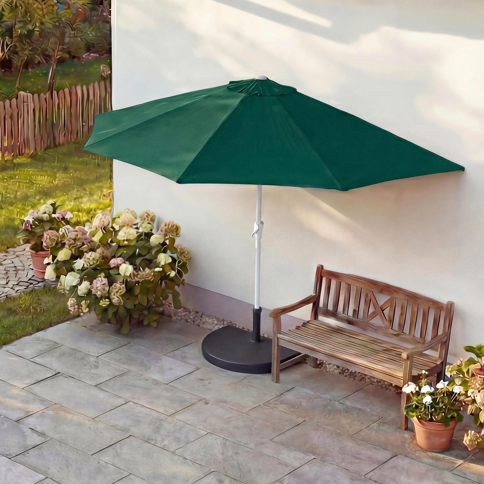 Sonnenschirm halbrund Lorca, Halbschirm Balkonschirm, UV 50+ Polyester/Alu 3kg ~ 270cm grün mit Ständer