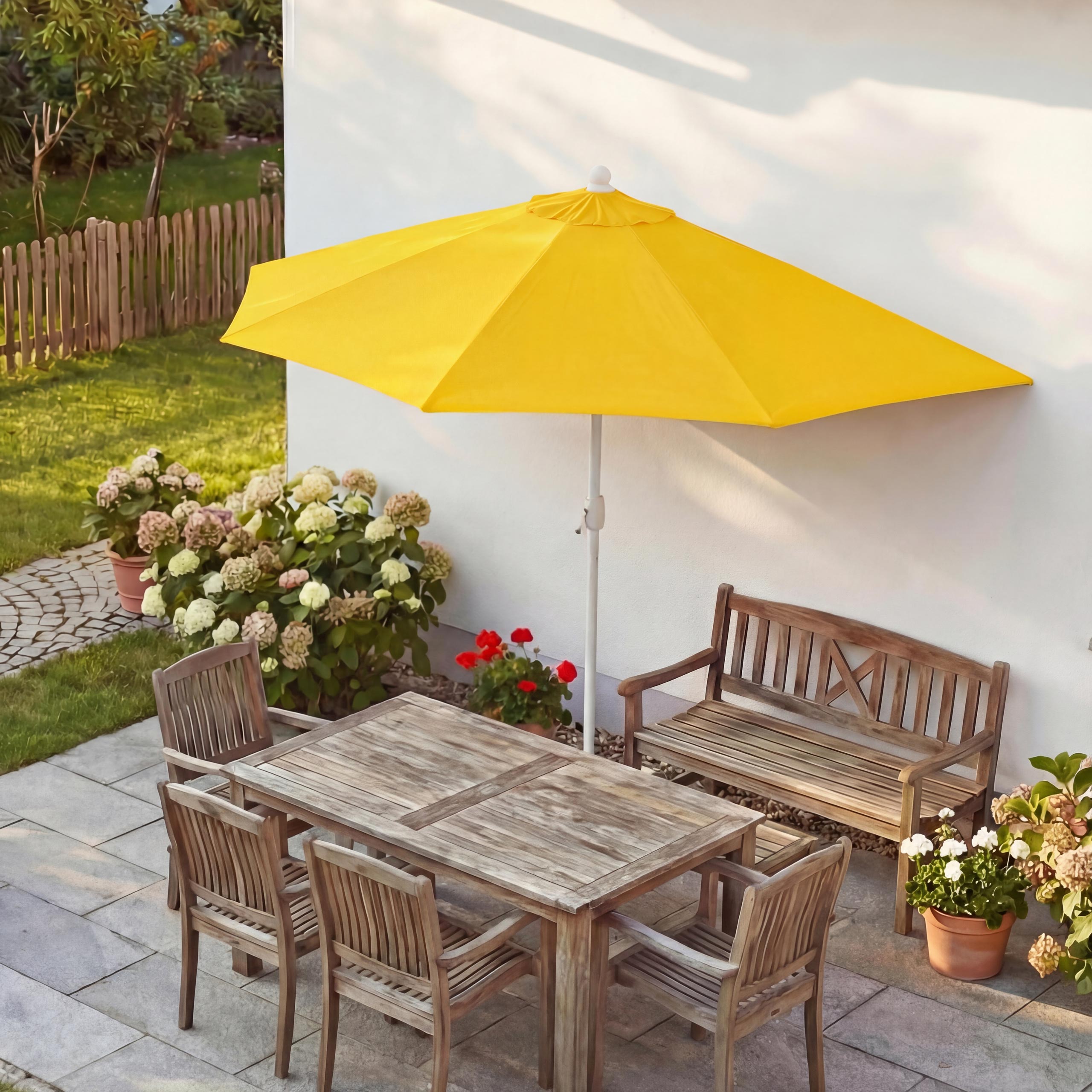 Sonnenschirm halbrund Lorca, Halbschirm Balkonschirm, UV 50+ Polyester/Alu 3kg ~ 270cm gelb ohne St&auml;nder - Bild 1