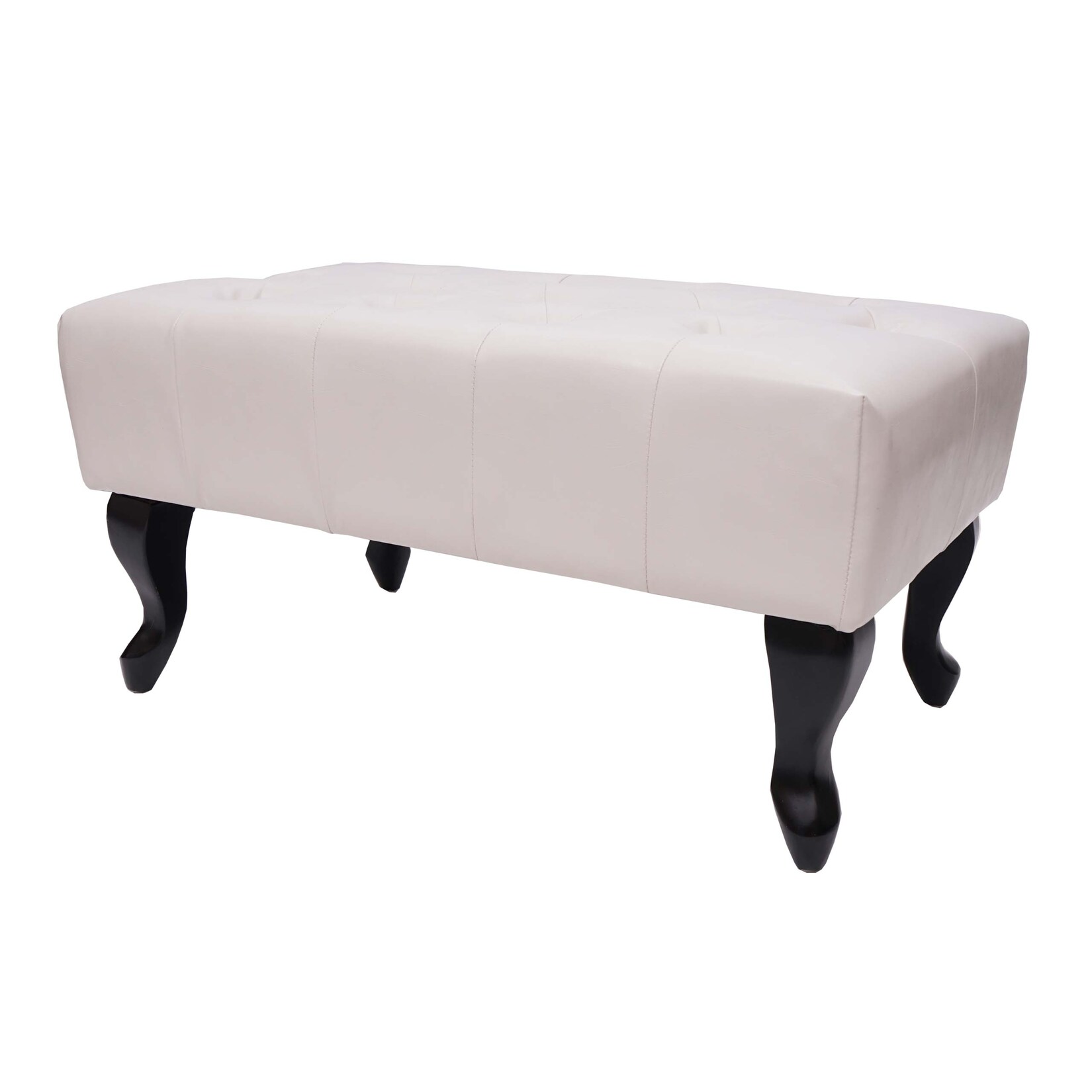 Ottomane Chesterfield Oxford, Sitzhocker Fußablage Hocker, wasserabweisend 39x77x47cm ~ Kunstleder creme-weiß