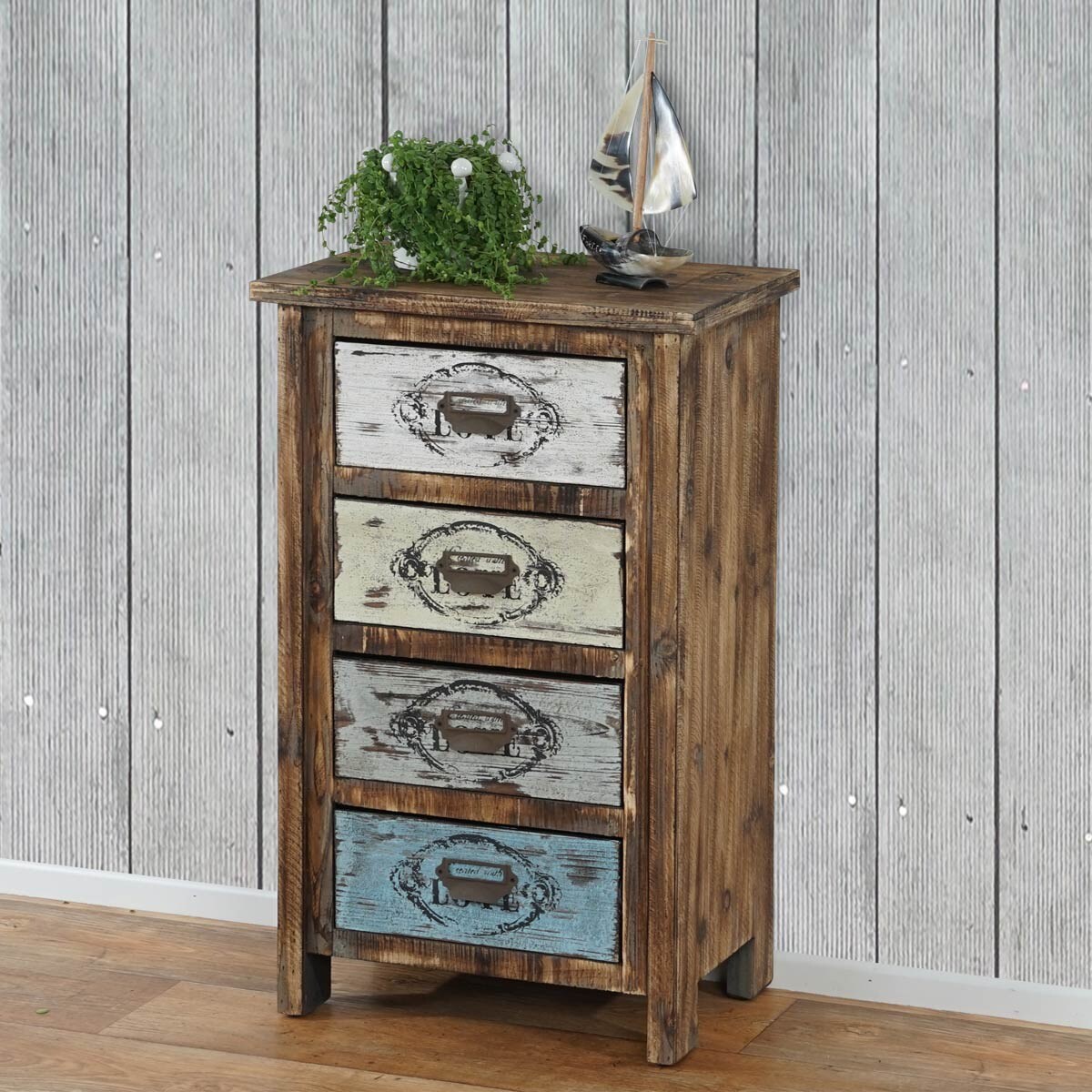 Kommode Leiria Schubladenkommode Schrank Shabby-Look, Vintage, 79x48x33cm | 04052826157525