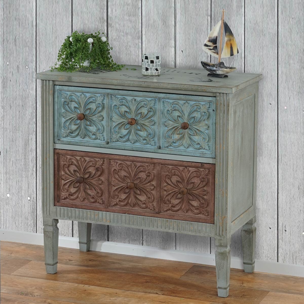 Kommode Almada Sideboard Schrank Shabby-Look, Vintage, 80x79x40cm