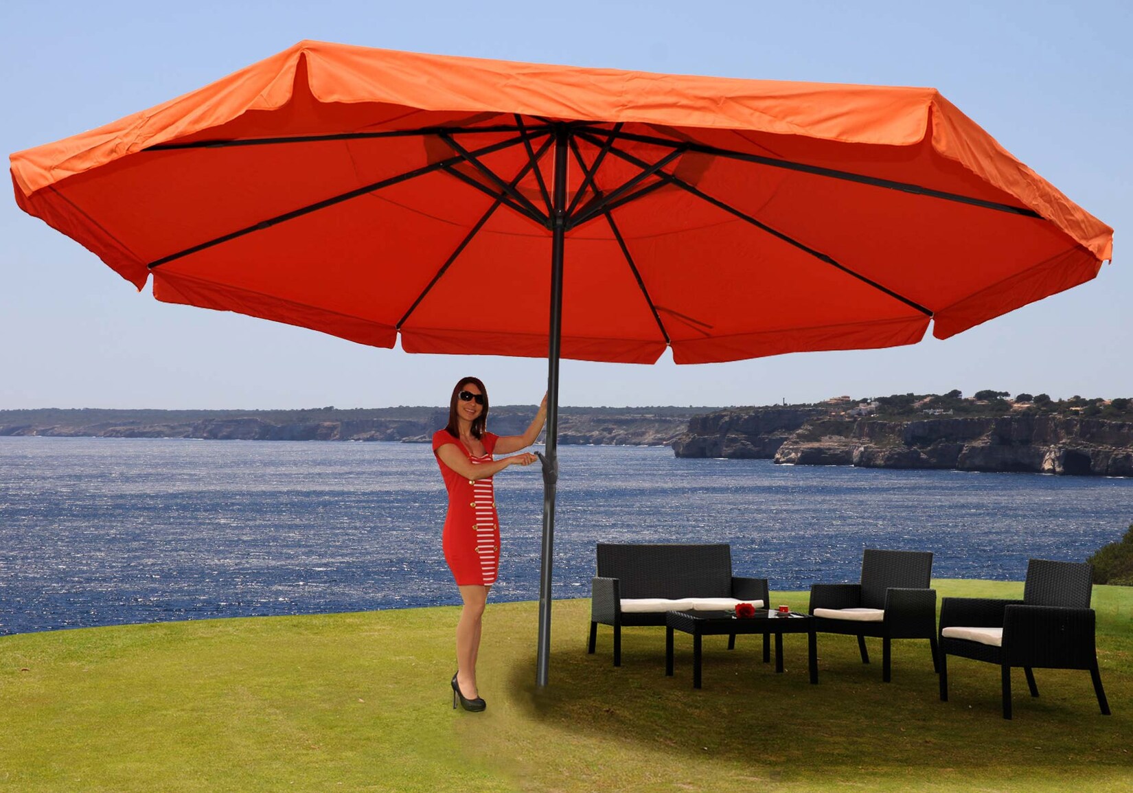 Sonnenschirm Carpi Pro, Gastronomie Marktschirm mit Volant Ø 5m Polyester/Alu 28kg ~ terracotta ohne Ständer